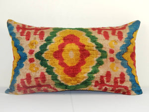 Silk Ikat Patchwork Velvet Pillow Cover | 16'' x 26''