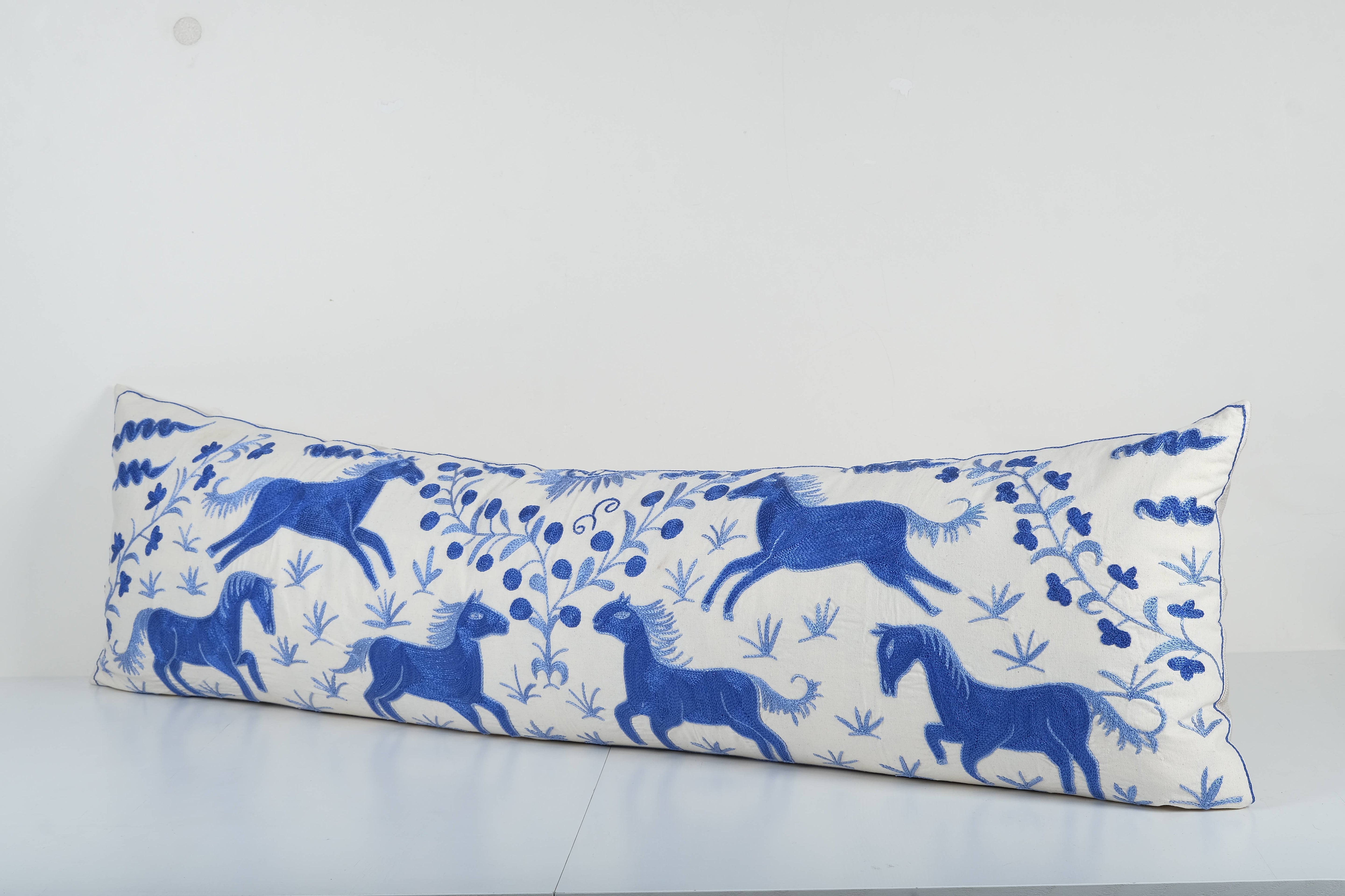 Horse Suzani Bedding Pillow Cover | 17'' x 57''