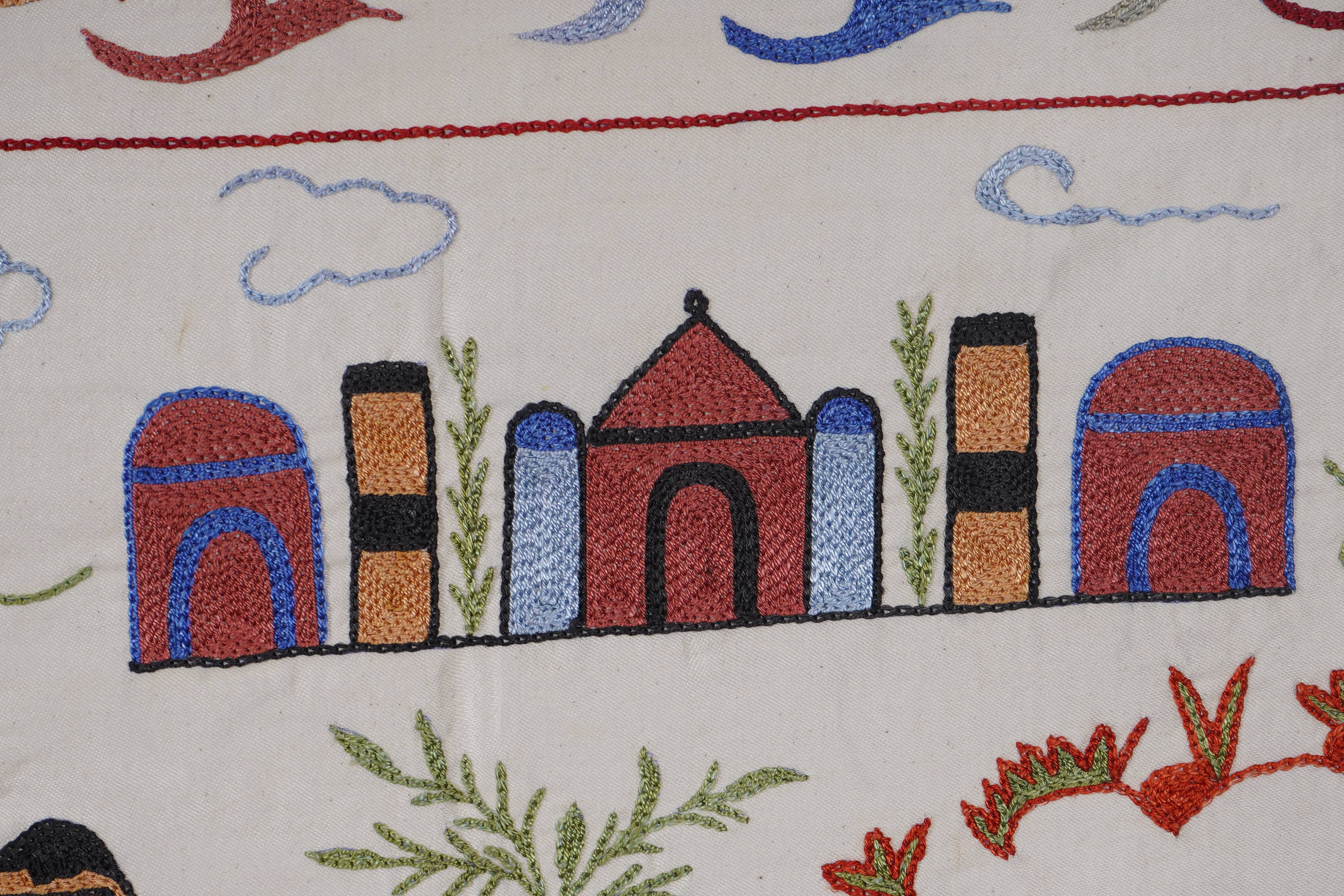 Hand-Embroidered Vintage Textile | 3'5'' x 6'4'' Camel