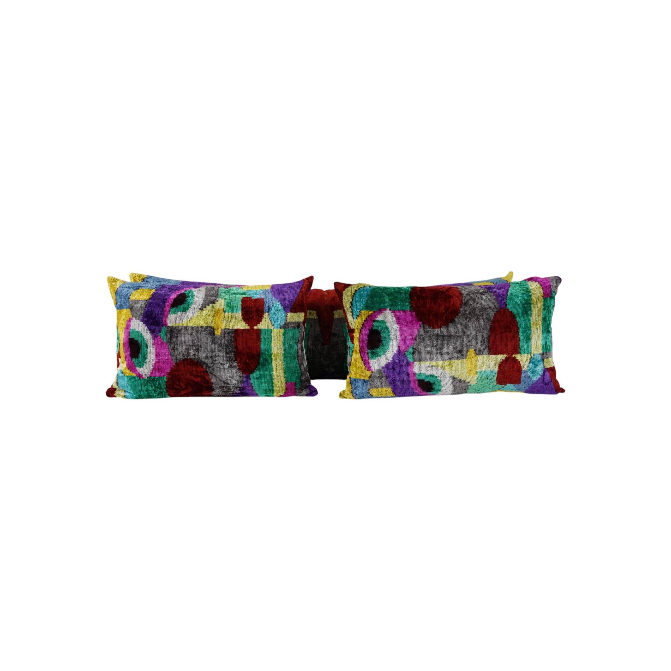 Silk Ikat Velvet Pillow Cover Set of 3 | 16'' x 24''
