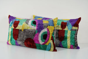 Silk Ikat Velvet Pillow Cover Set of 2 | 16'' x 24''