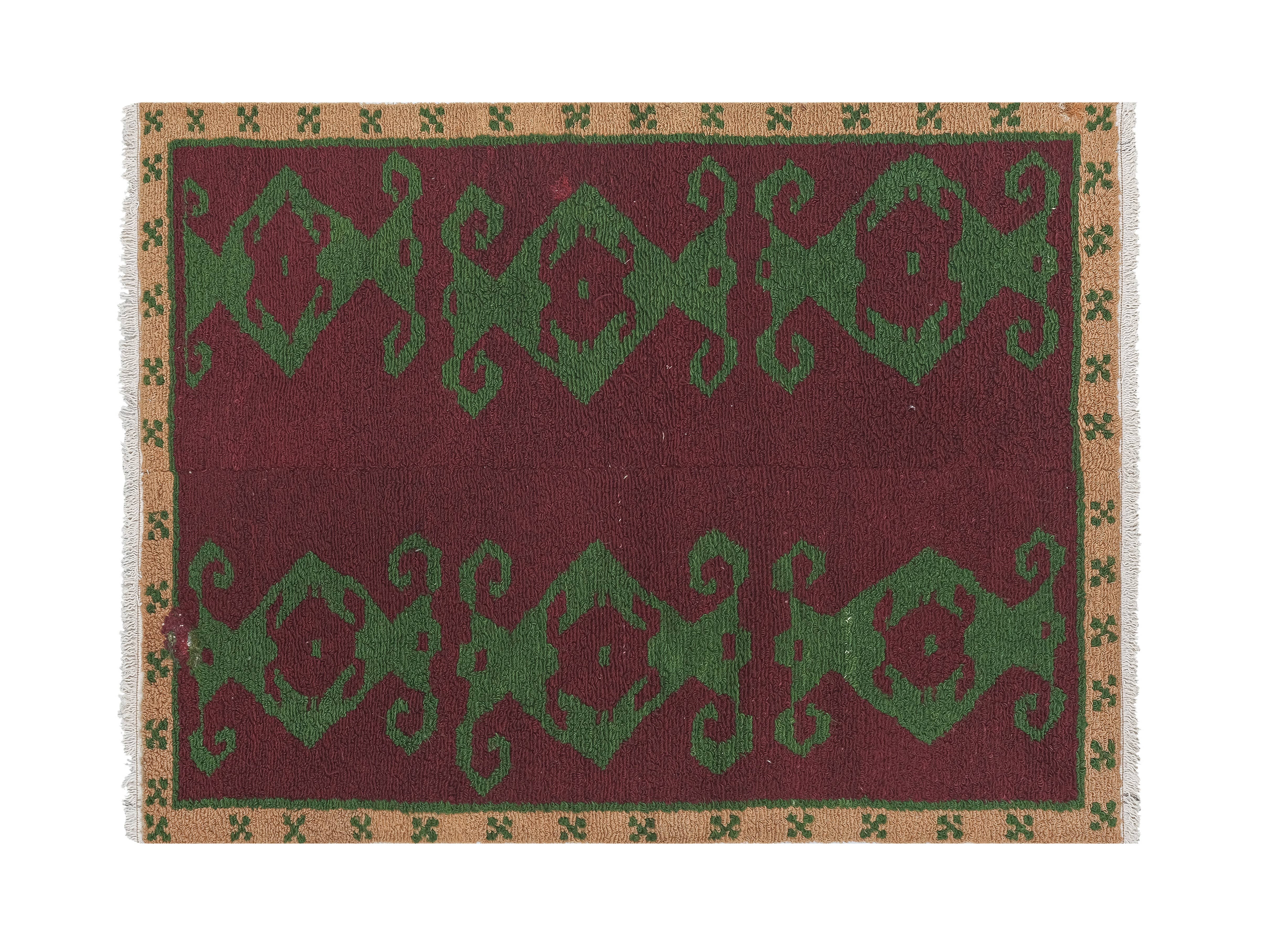 Vintage Checkered Turkish Tulu Rug 4' x 5'1''