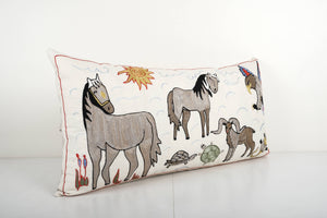 Horse Suzani Bedding Pillow Cover | 18'' x 35''