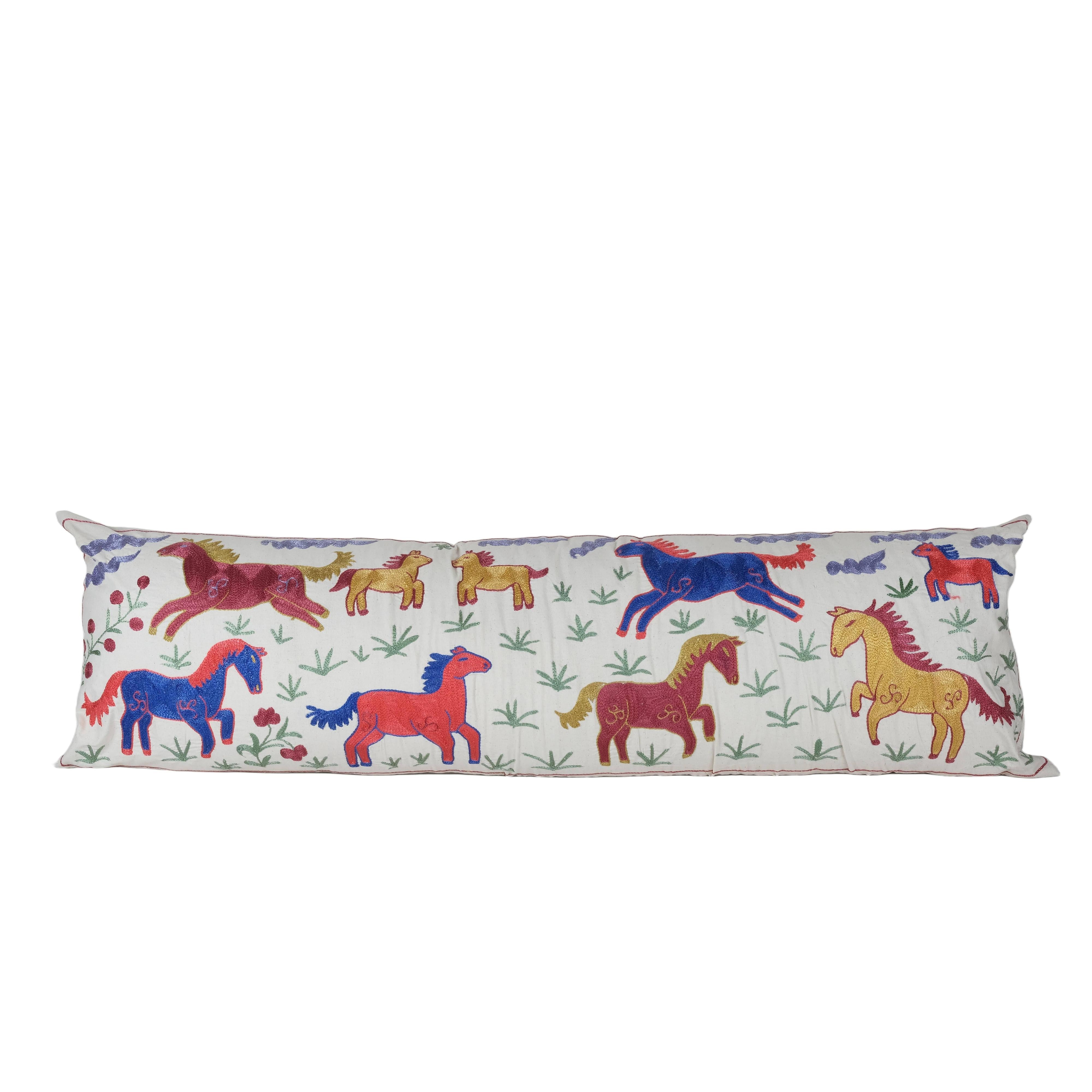Horse Suzani Bedding Pillow Cover | 18'' x 57''