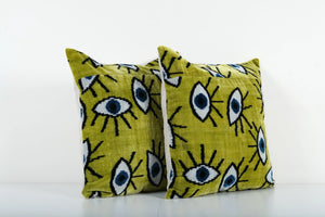 Silk Ikat Velvet Pillow Cover Set of 2 | 20'' x 20''