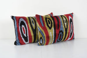 Silk Ikat Velvet Pillow Cover Set of 2 | 16'' x 24''