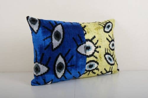 Silk Ikat Patchwork Velvet Pillow Cover | 15'' x 22''