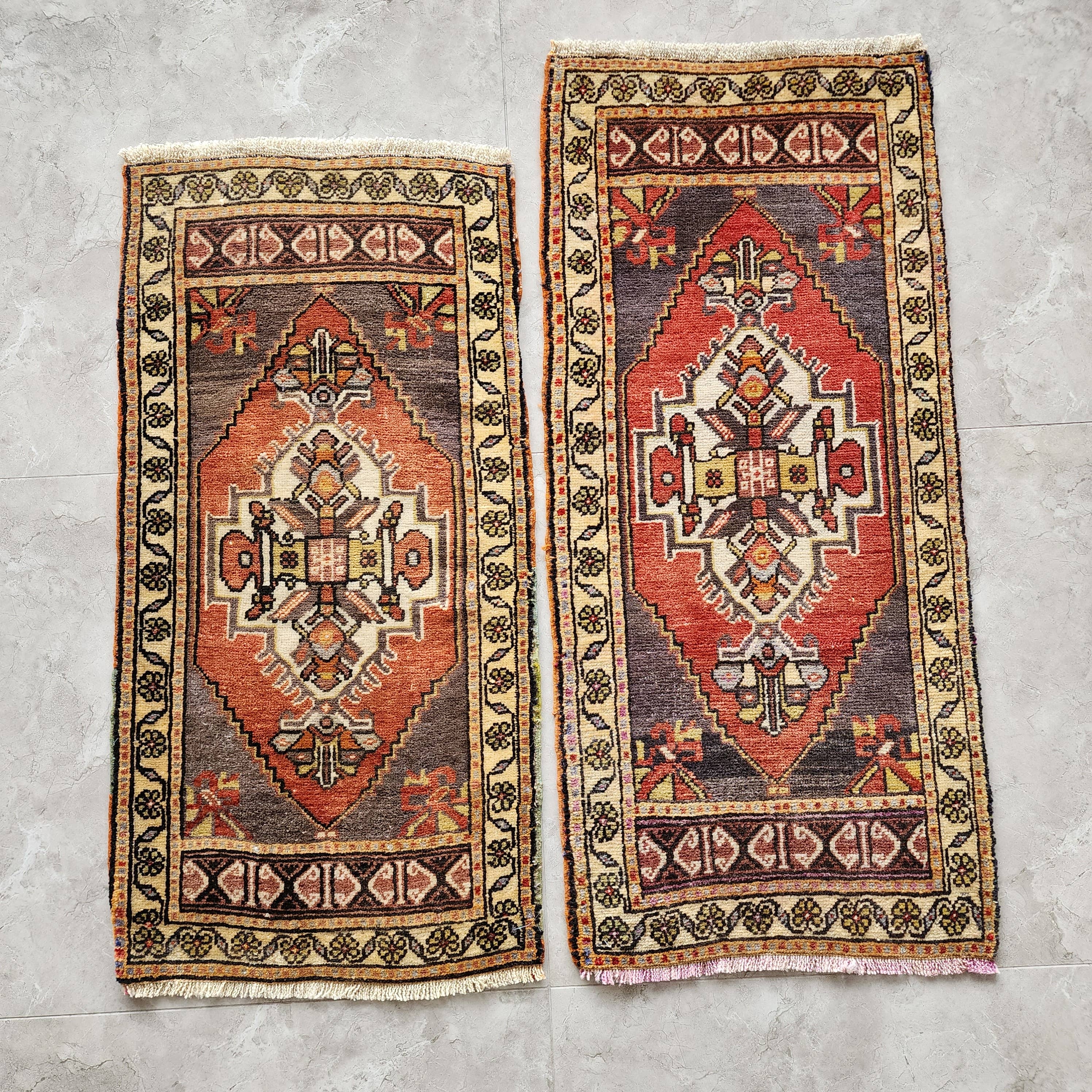 Vintage Turkish Yastik Rugs Set of 2 | 19'' x 37''