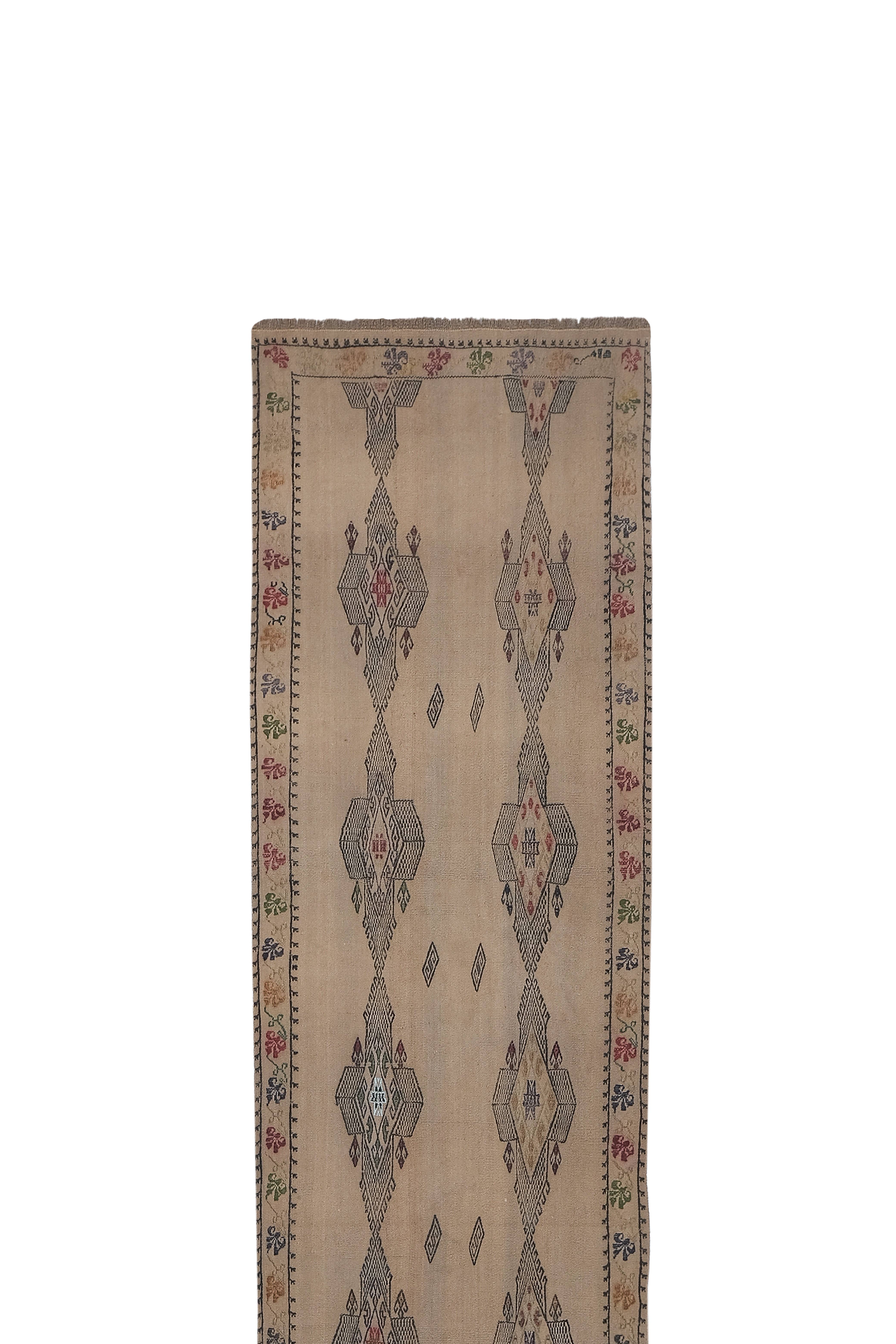 Vintage Turkish Kilim Runner 2'7'' x 13'4''