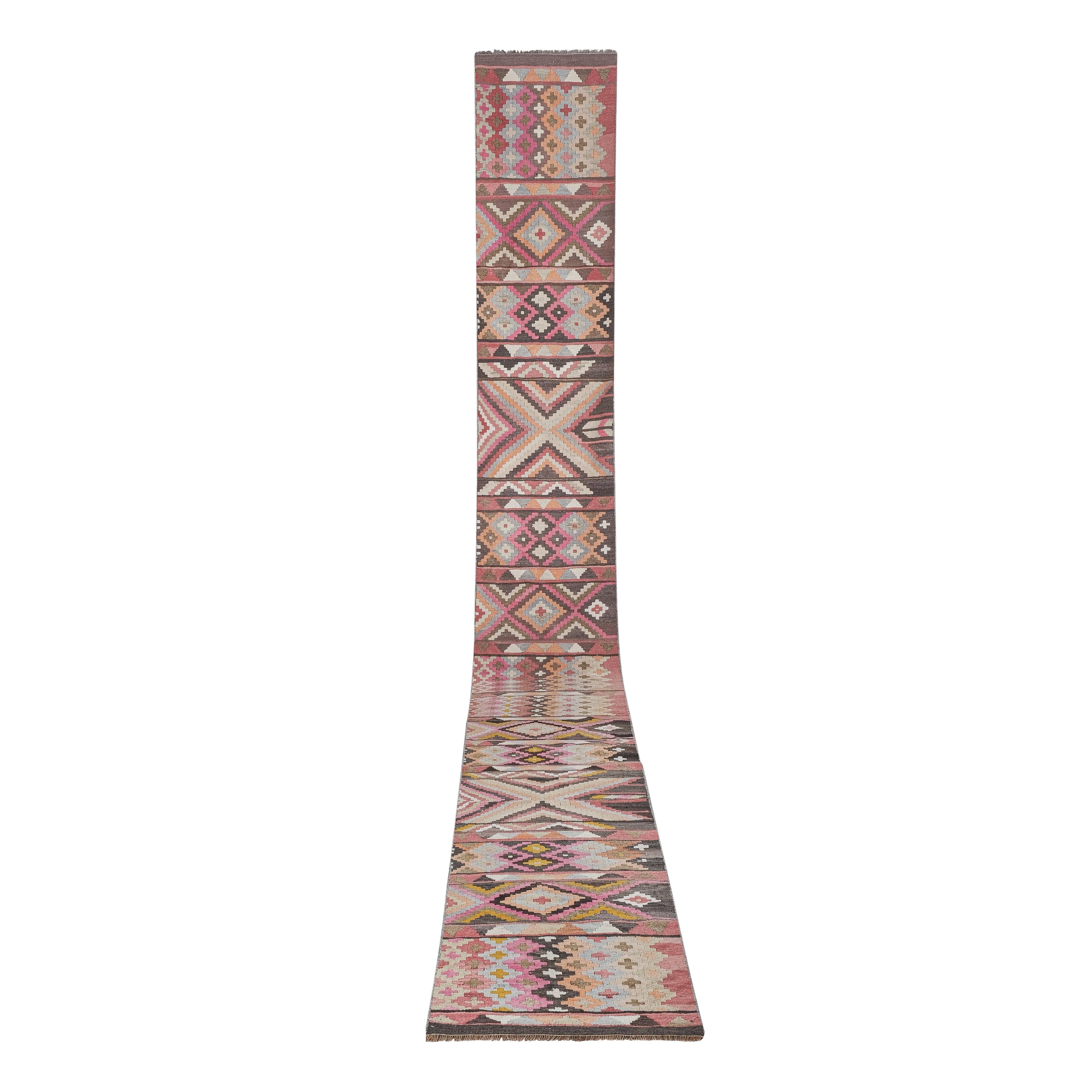Vintage Turkish Kilim Runner 2'5'' x 20'4''