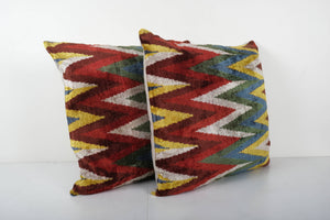 Silk Ikat Velvet Pillow Cover Set of 2 | 25'' x 26''
