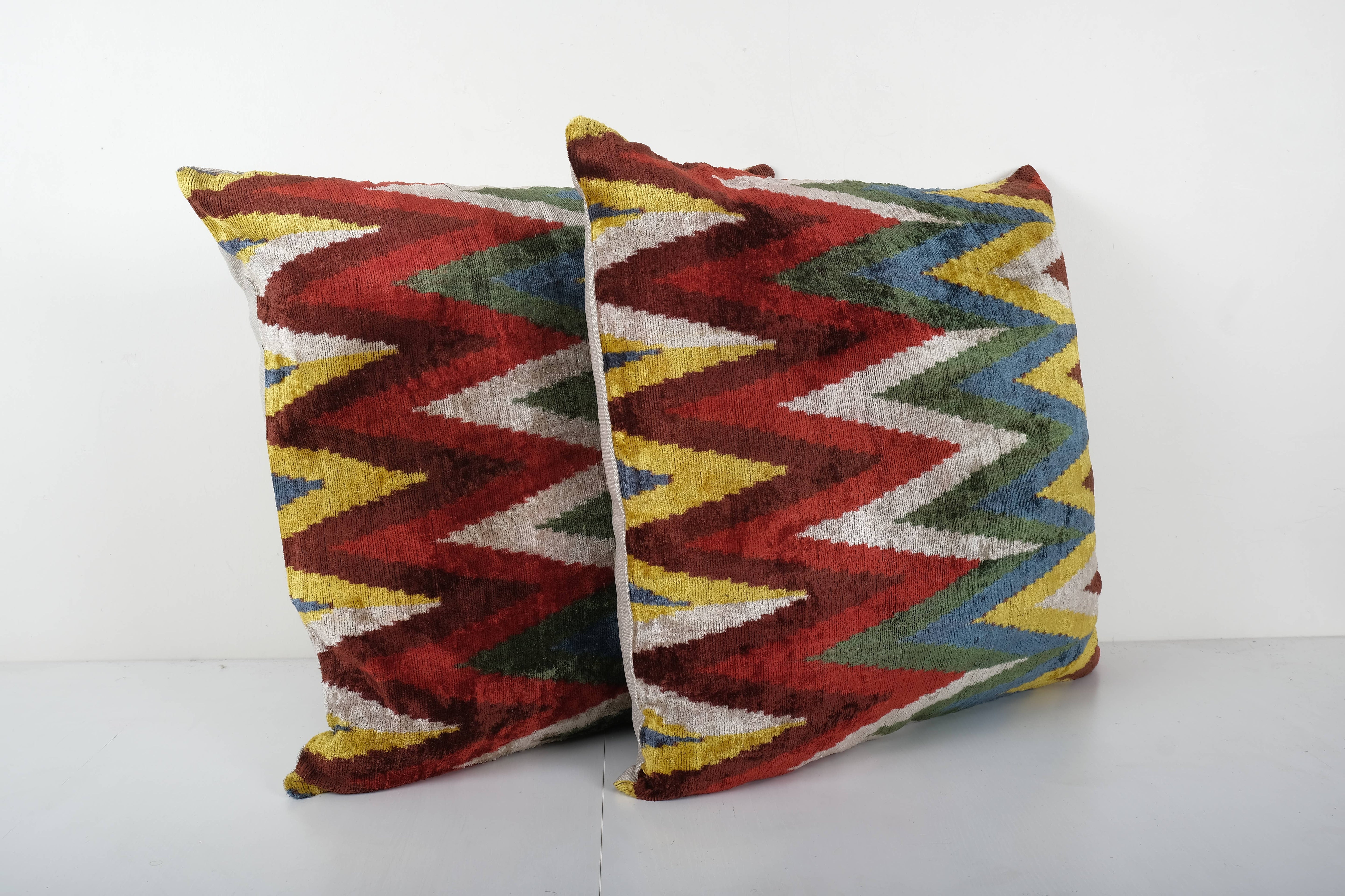 Silk Ikat Velvet Pillow Cover Set of 2 | 25'' x 26''