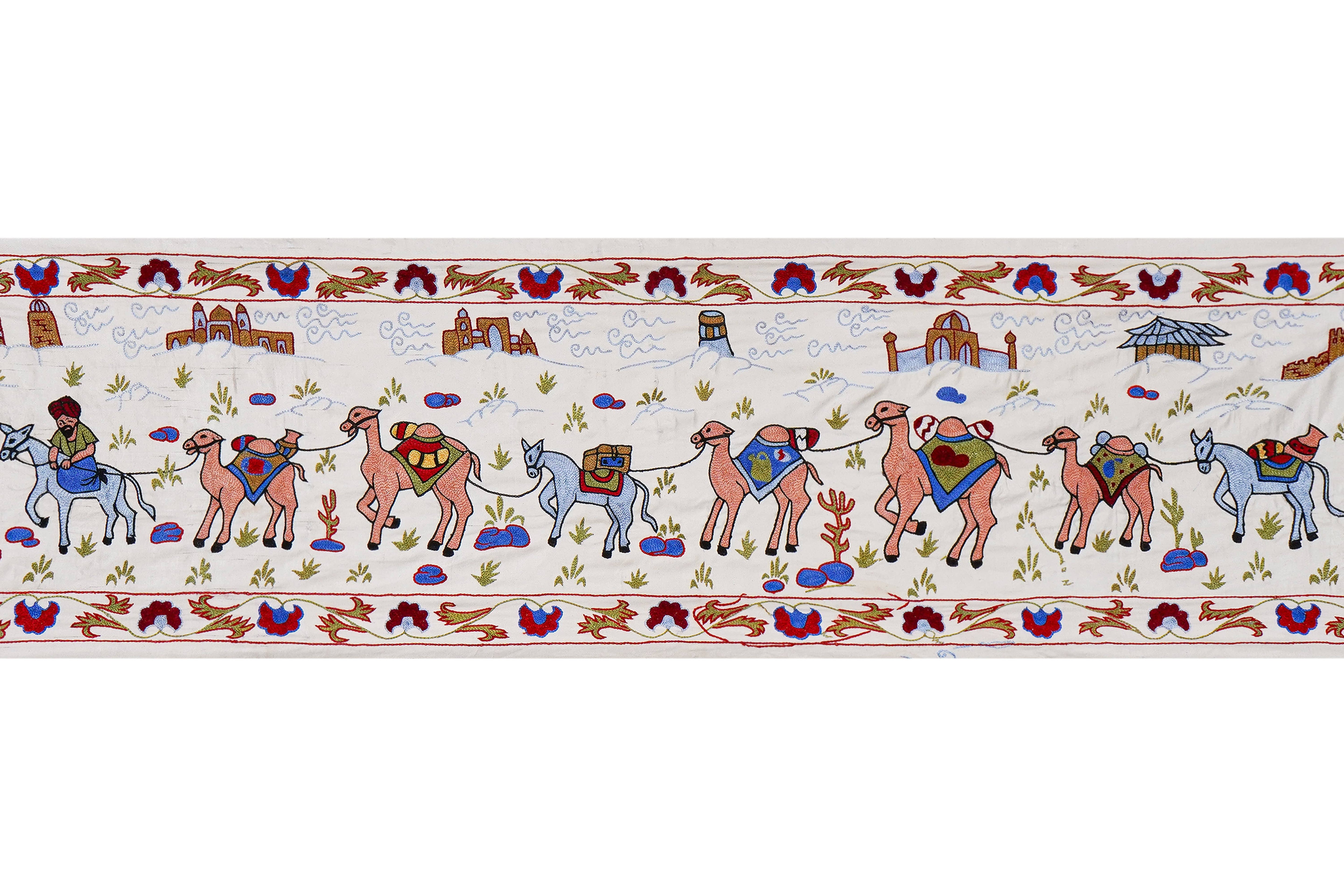Hand-Embroidered Suzani Wall Hanging & Bedspread 1'8'' x 6'1''