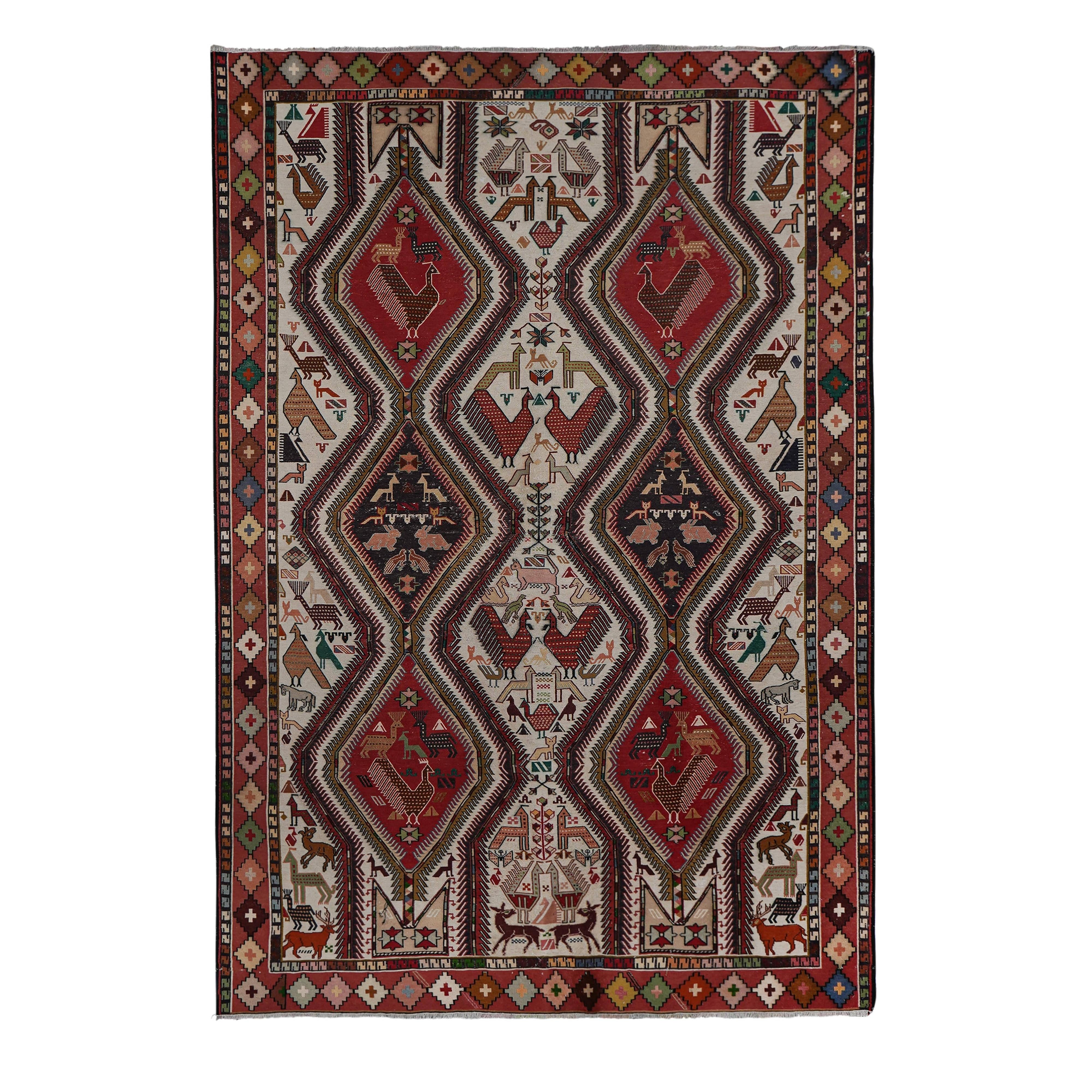 Vintage Turkish Soumac Kilim Rug 6'2'' x 9'5''