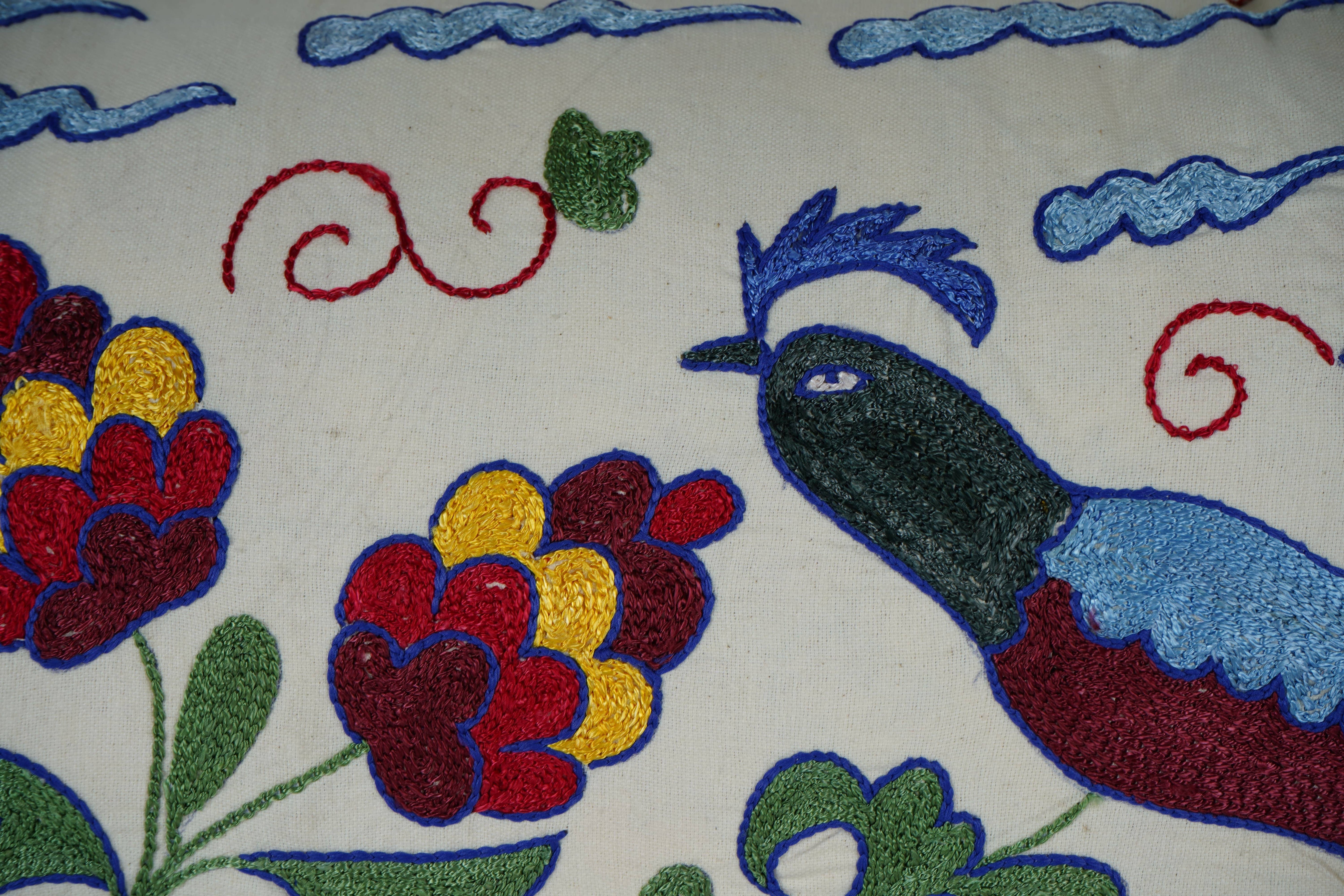 Peacock Suzani Bedding Pillow Cover | 16'' x 34''
