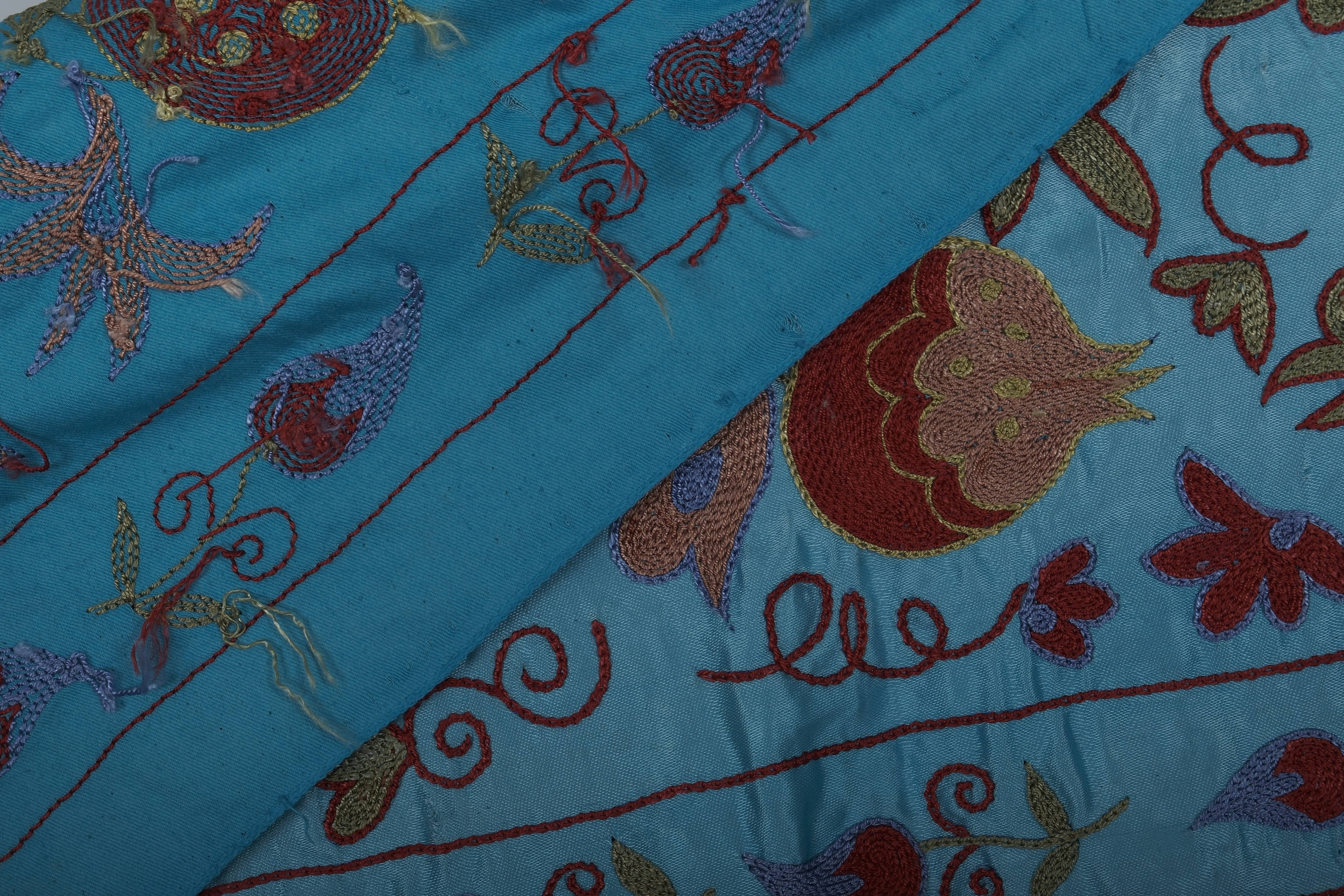 Hand-Embroidered Silk Suzani Wall Hanging & Bedspread 1'9'' x 6'3''