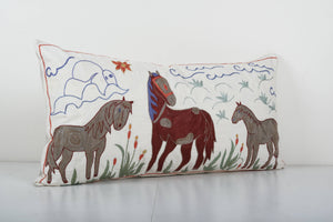 Horse Suzani Bedding Pillow Cover | 18'' x 35''