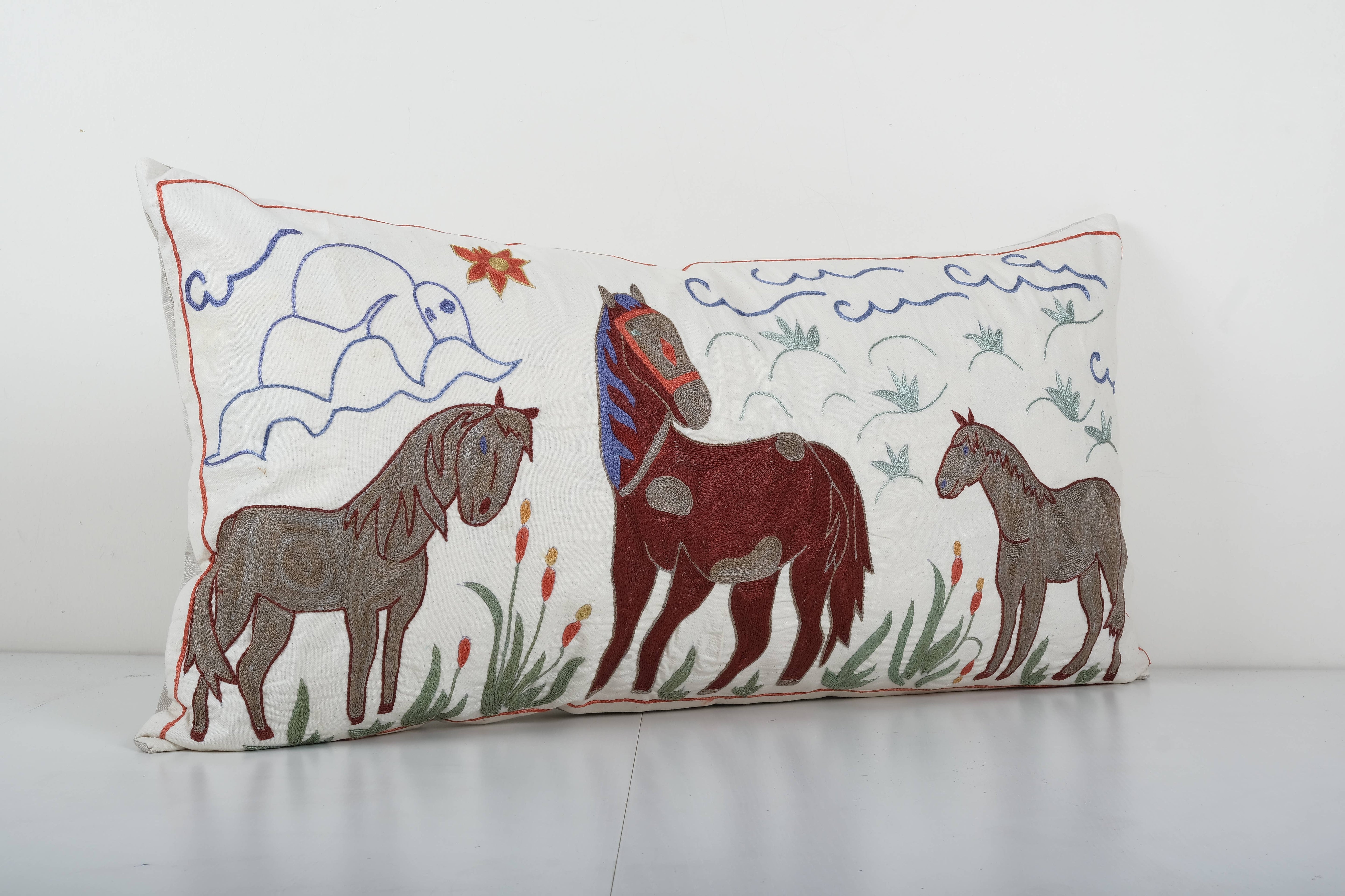 Horse Suzani Bedding Pillow Cover | 18'' x 35''