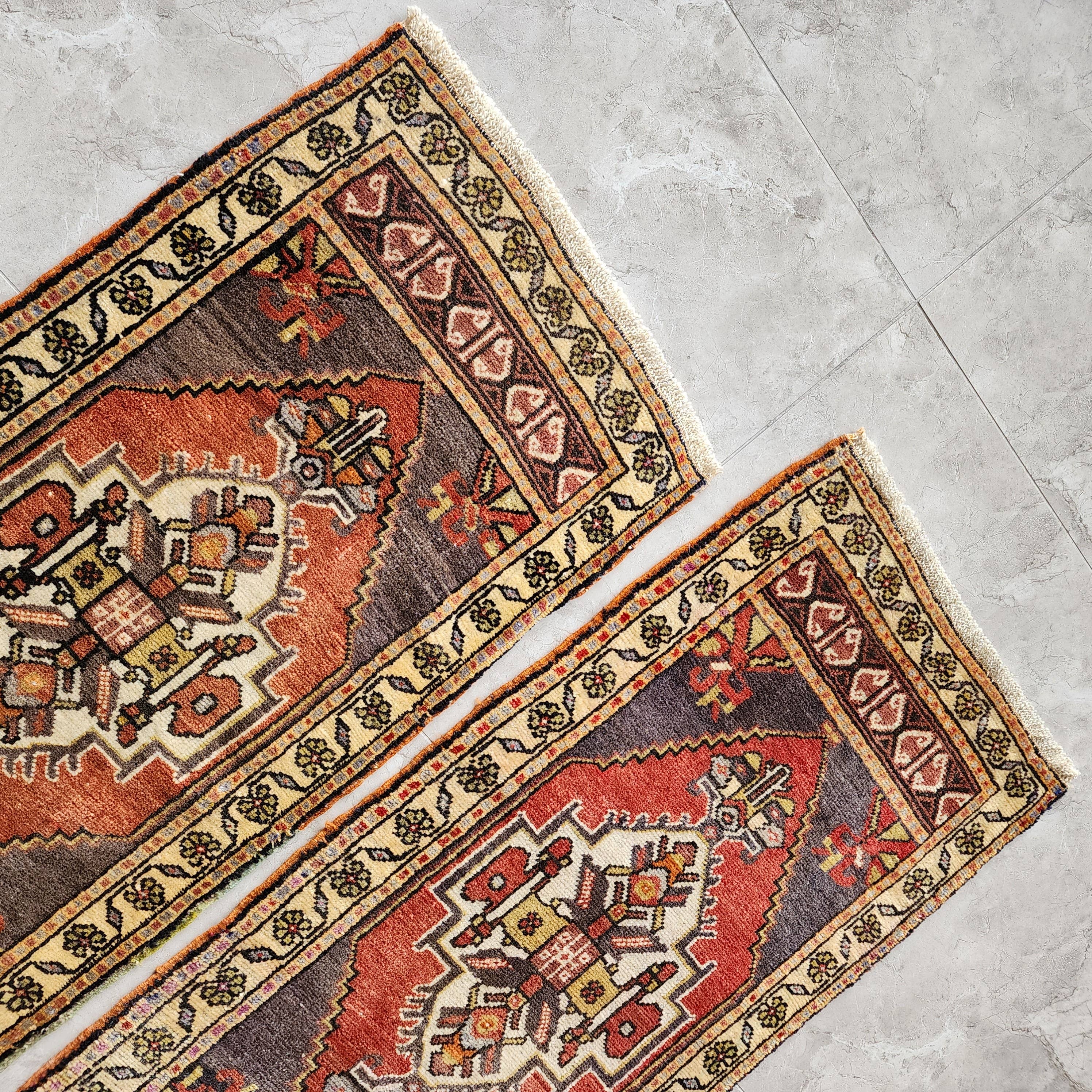 Vintage Turkish Yastik Rugs Set of 2 | 19'' x 37''