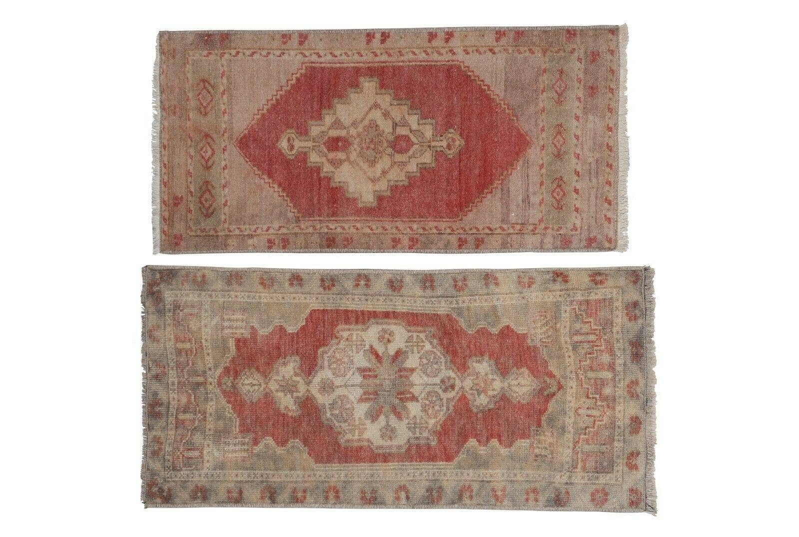 Vintage Turkish Yastik Rugs Set of 2 | 17'' x 35''