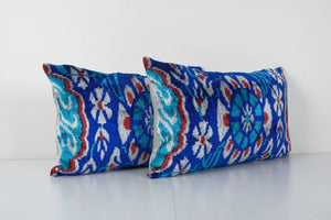 Silk Ikat Velvet Pillow Cover Set of 2 | 16'' x 48''
