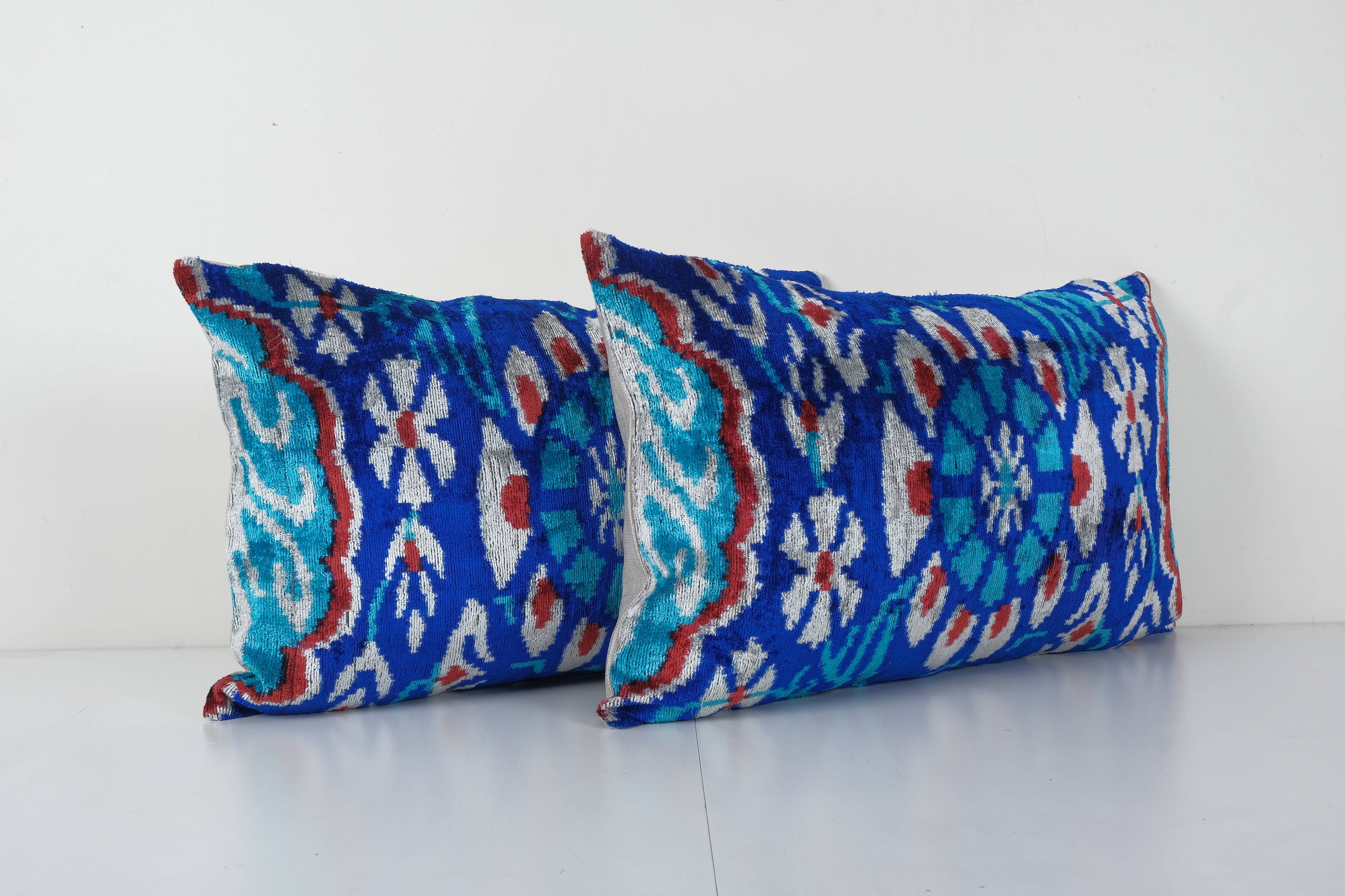 Silk Ikat Velvet Pillow Cover Set of 2 | 16'' x 48''