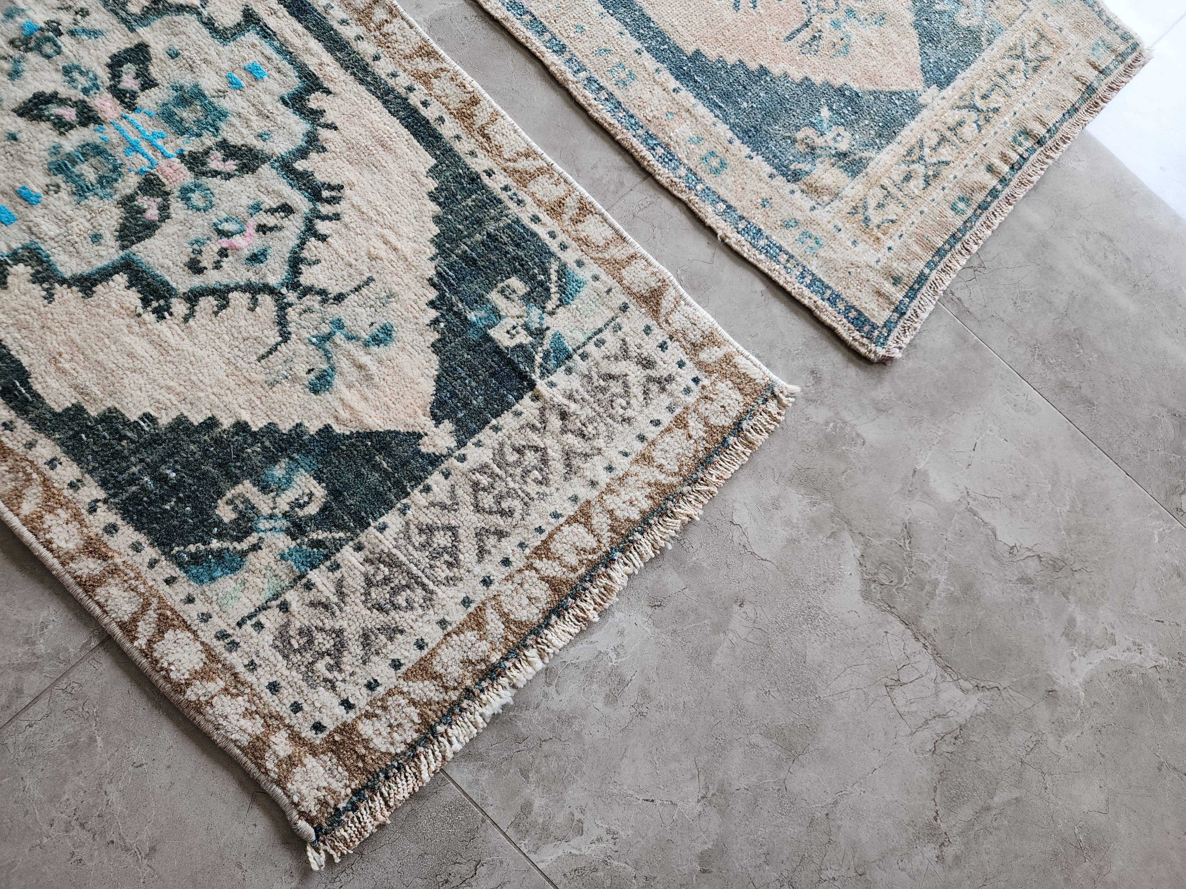 Vintage Turkish Yastik Rugs Set of 2 | 20'' x 38''