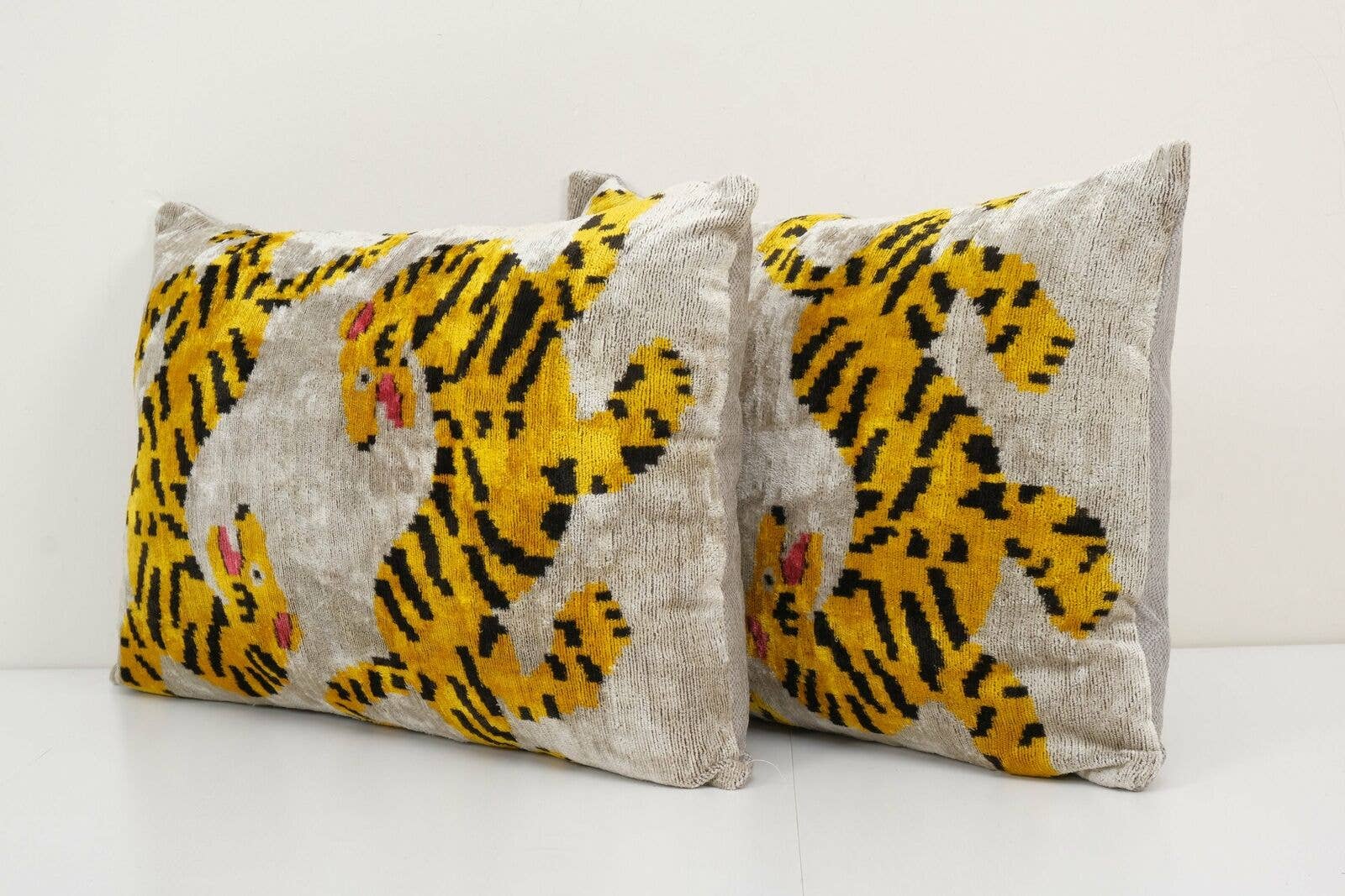 Tiger Silk Ikat Velvet Pillow Cover Set of 2 | 16'' x 44''