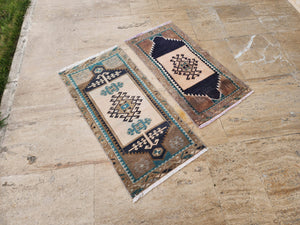 Vintage Turkish Yastik Rugs Set of 2 | 20'' x 38''