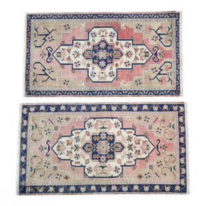 Vintage Turkish Yastik Rug Set of 2 | 1'10'' x 3'3'' & 1'10'' x 3'5''