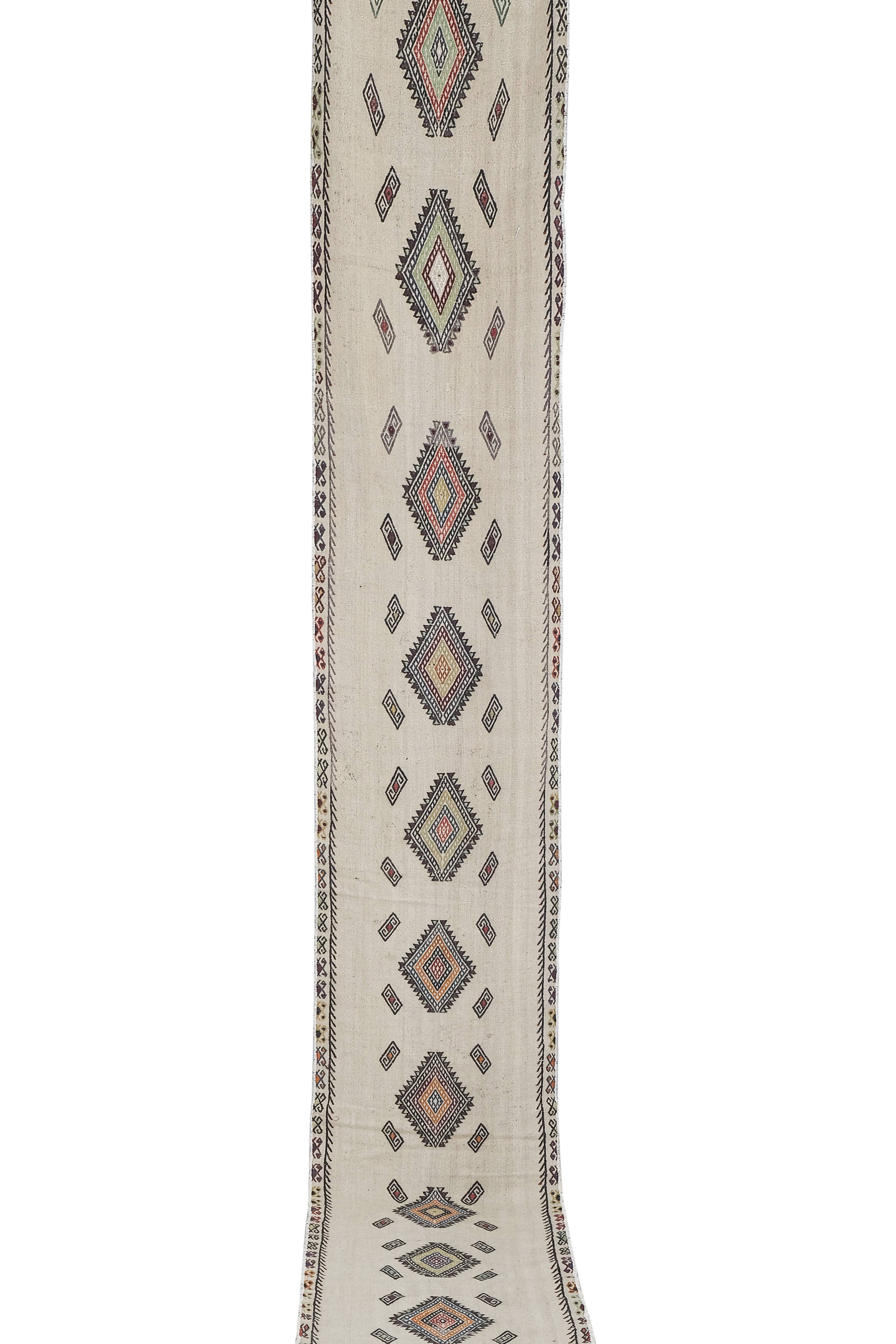Vintage Turkish Kilim Runner 1'11'' x 13'8''