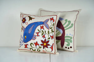 Fish Suzani Pillow Cover Set of 2 | 17'' x 17''