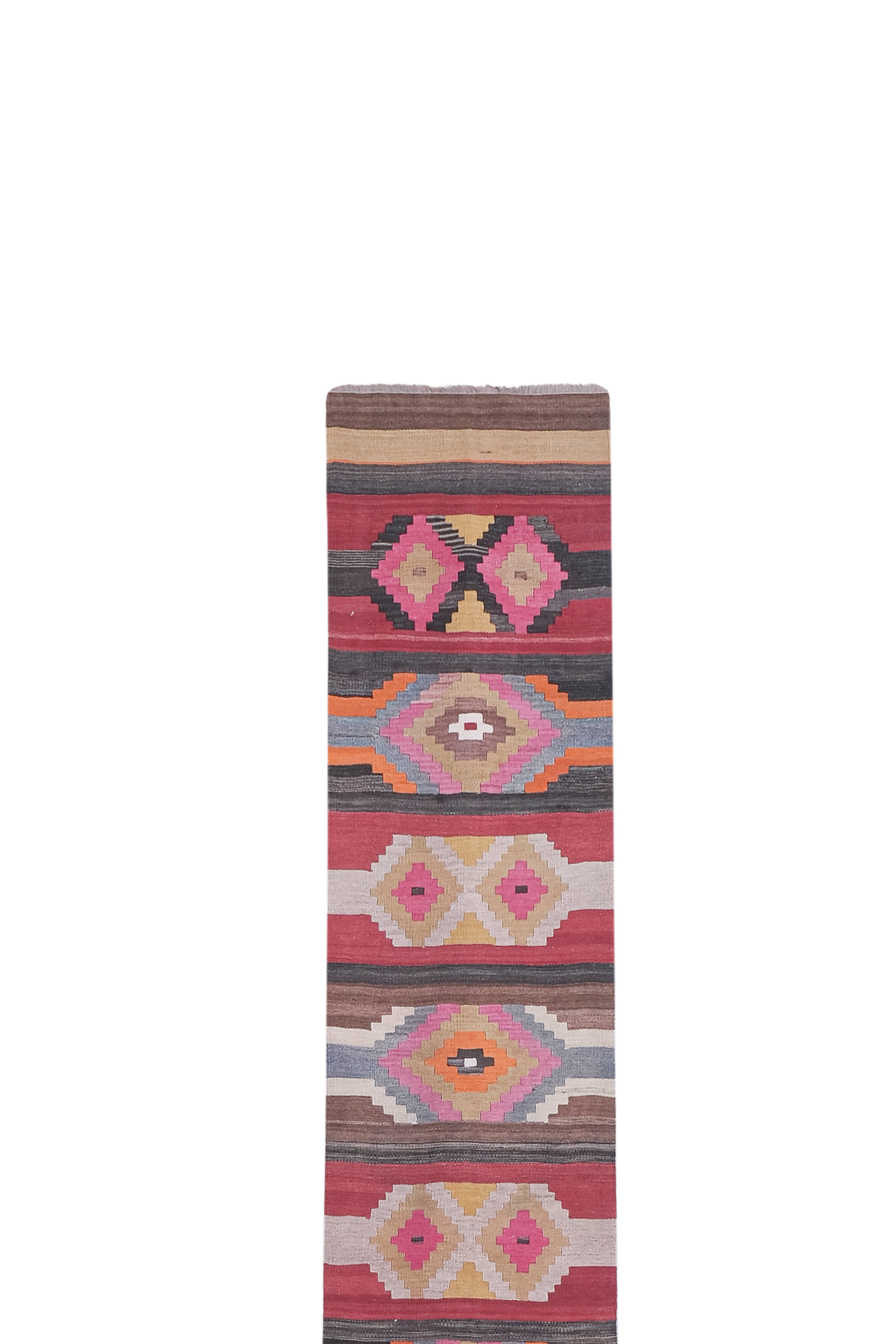Vintage Turkish Kilim Runner 2'7'' x 21'1''
