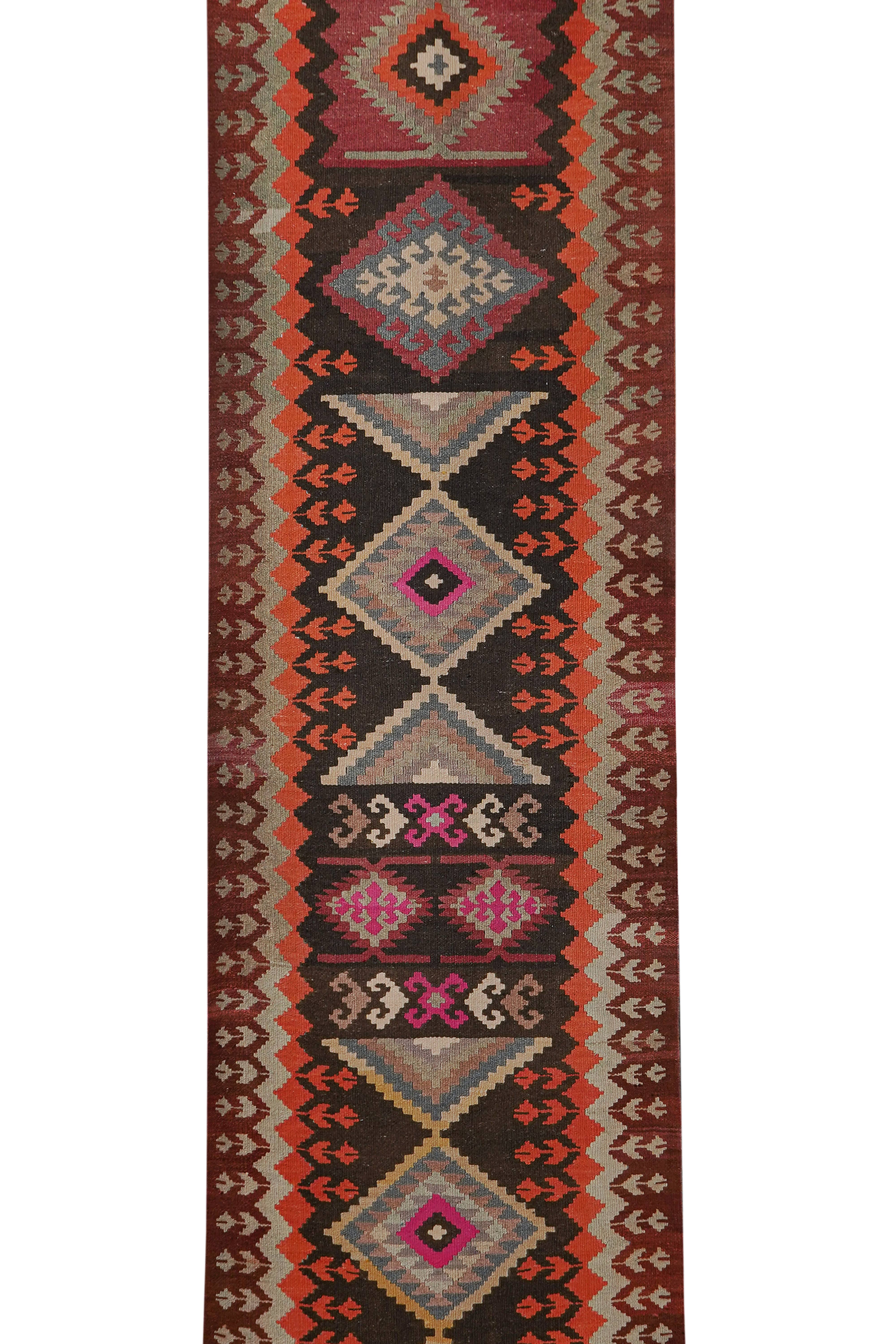 Vintage Turkish Kilim Runner 3'1'' x 12'6''