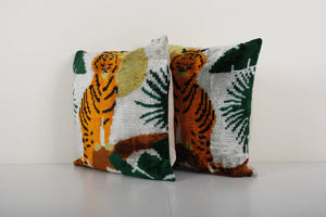 Tiger Silk Ikat Velvet Pillow Cover Set of 2 | 16'' x 16''