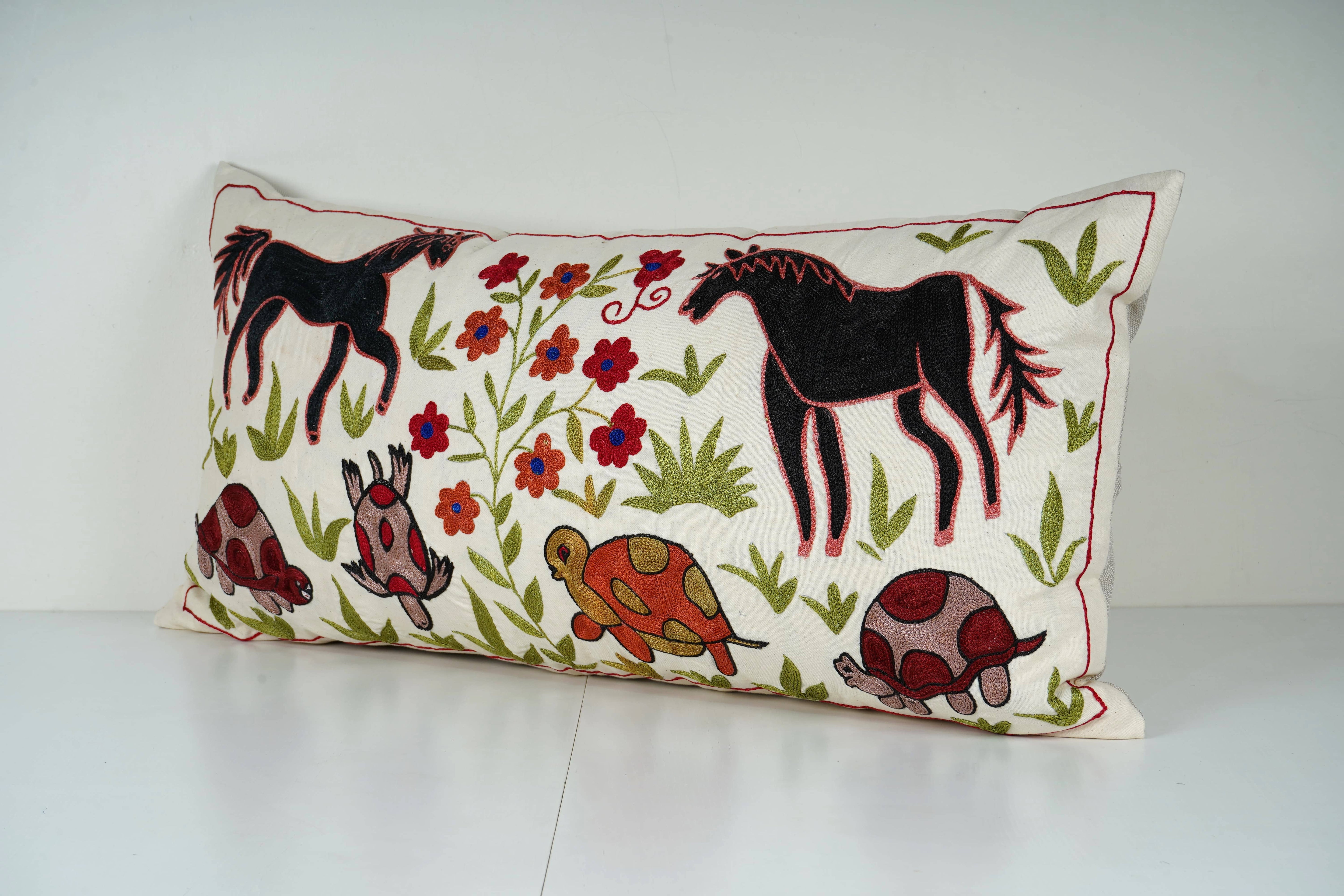 Horse Suzani Bedding Pillow Cover | 18'' x 33''