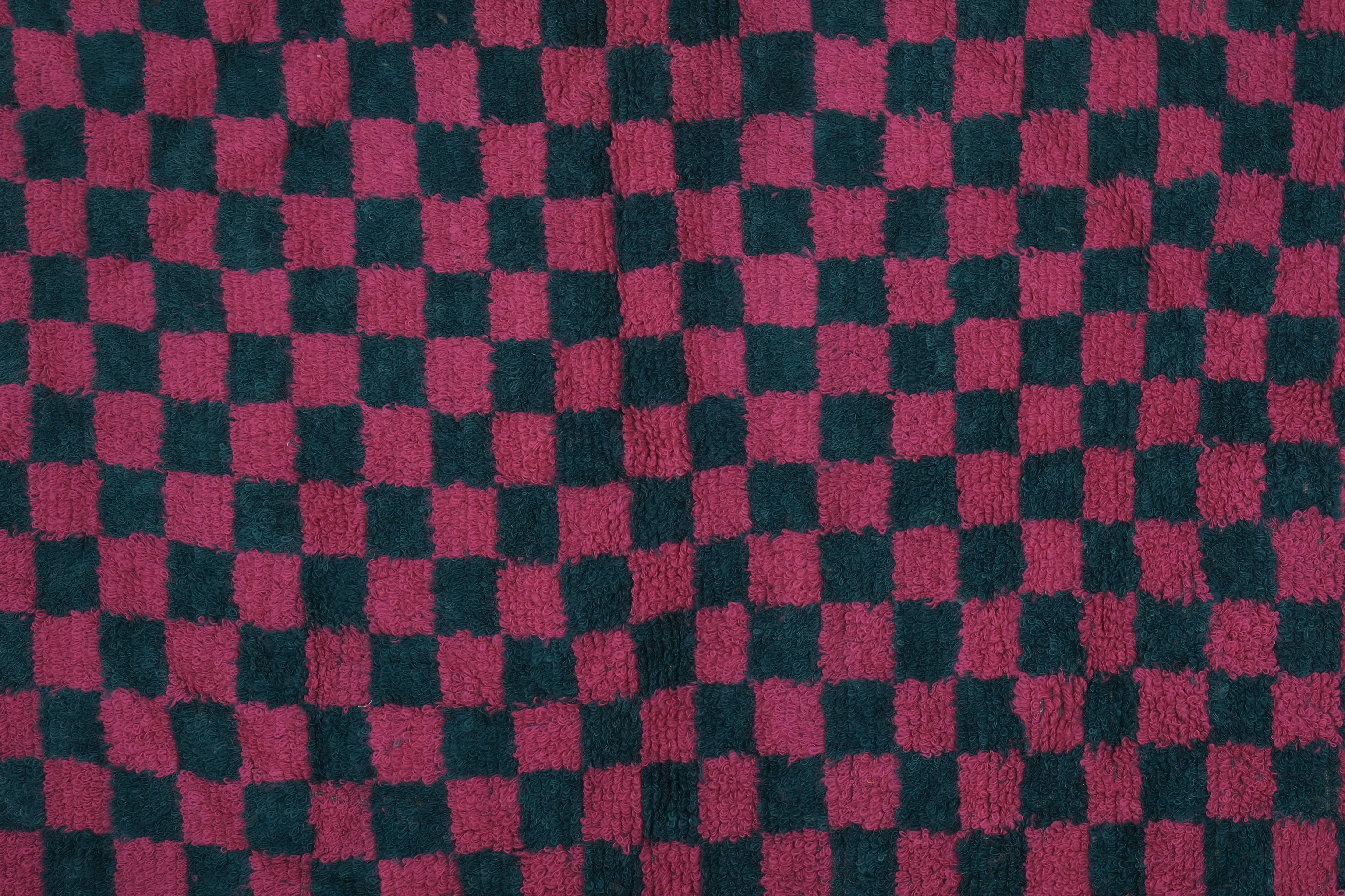 Vintage Checkered Turkish Tulu Rug 4'9'' x 6'3''