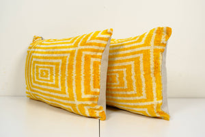 Silk Ikat Velvet Pillow Cover Set of 2 | 16'' x 24''