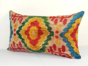 Silk Ikat Patchwork Velvet Pillow Cover | 16'' x 26''