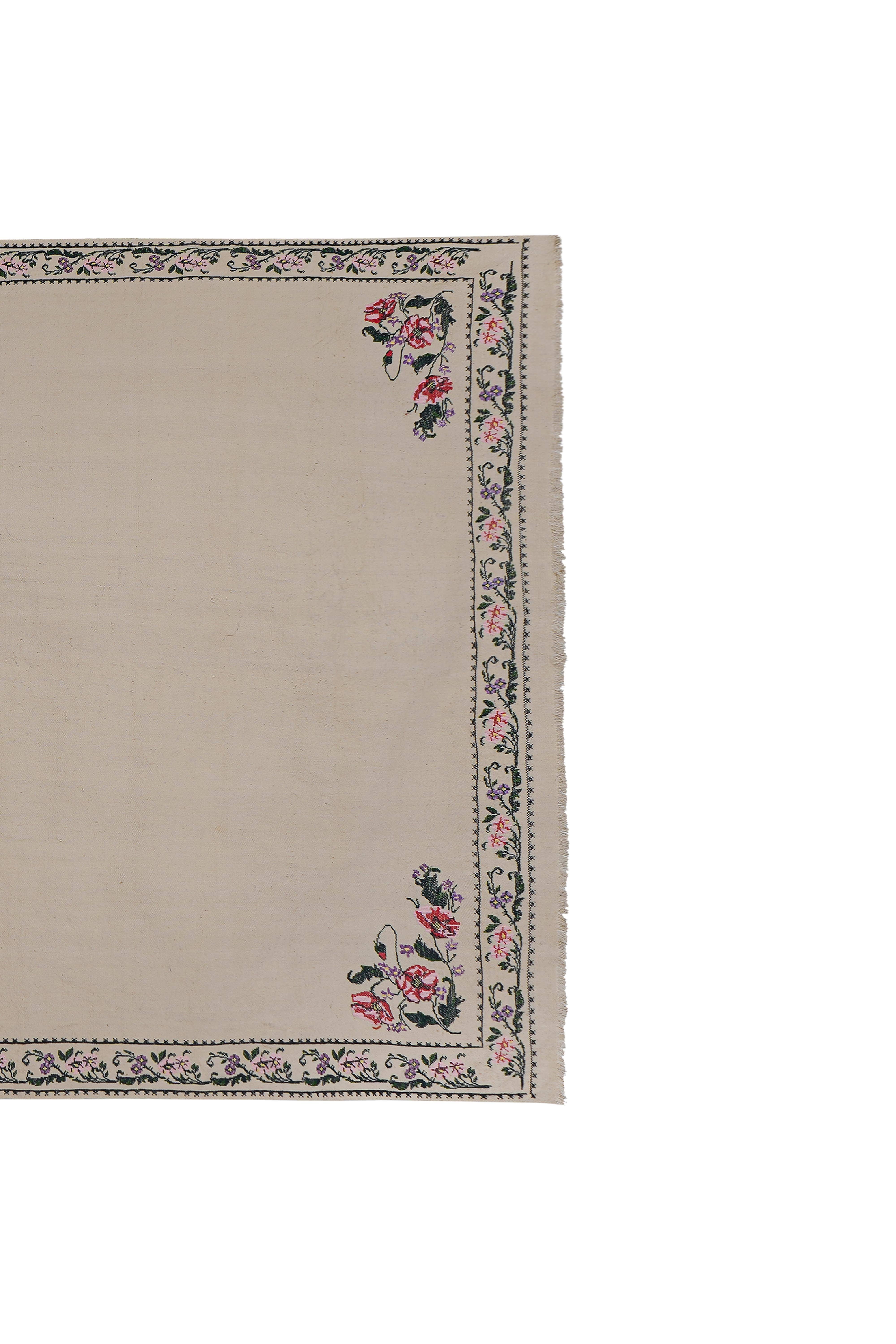 Vintage Aubusson Floral Kilim Rug 5'2'' x 8'2''
