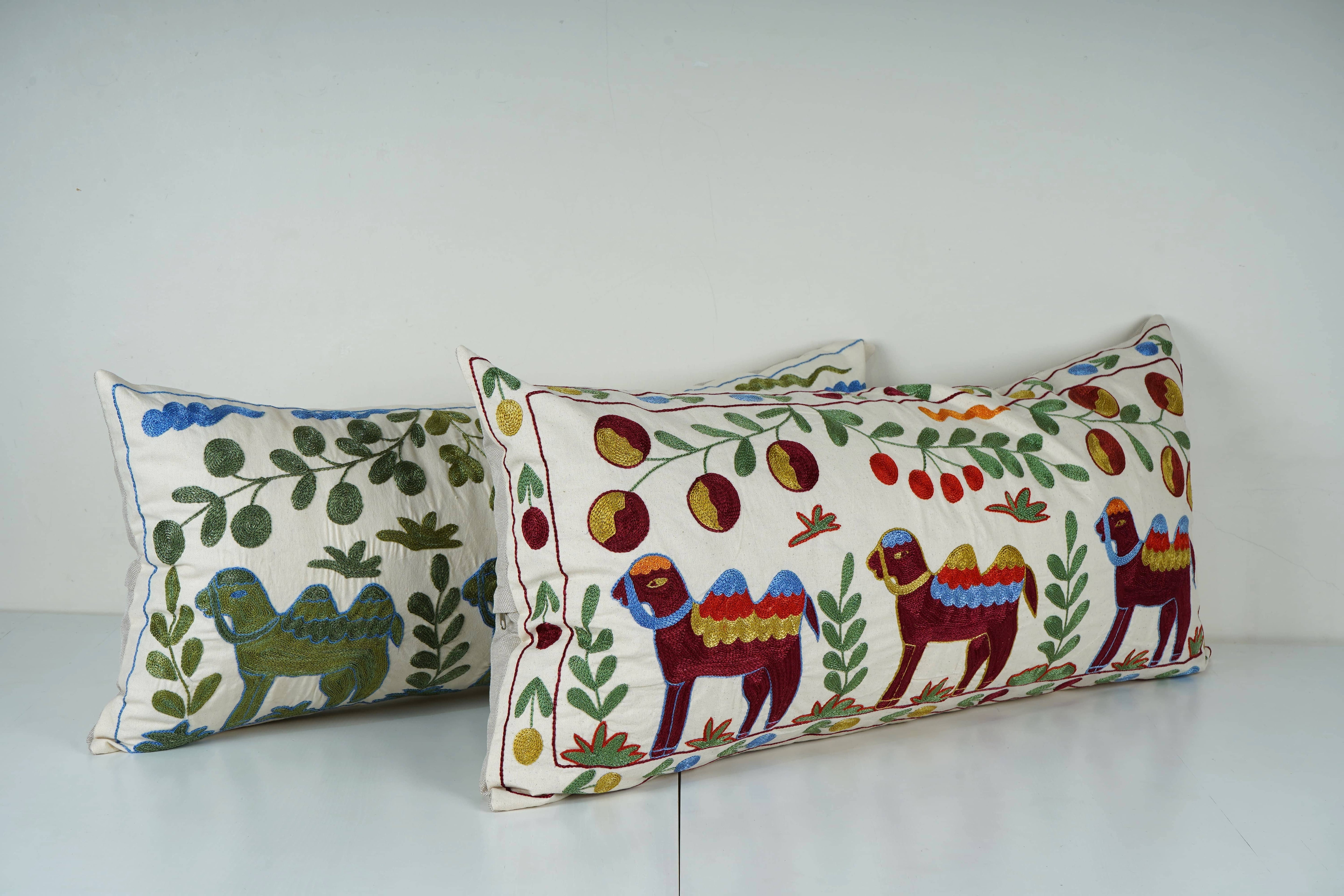 Camel Suzani Bedding Pillow Cover Set of 2 | 15'' x 35''