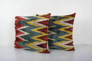 Silk Ikat Velvet Pillow Cover Set of 2 | 25'' x 26''