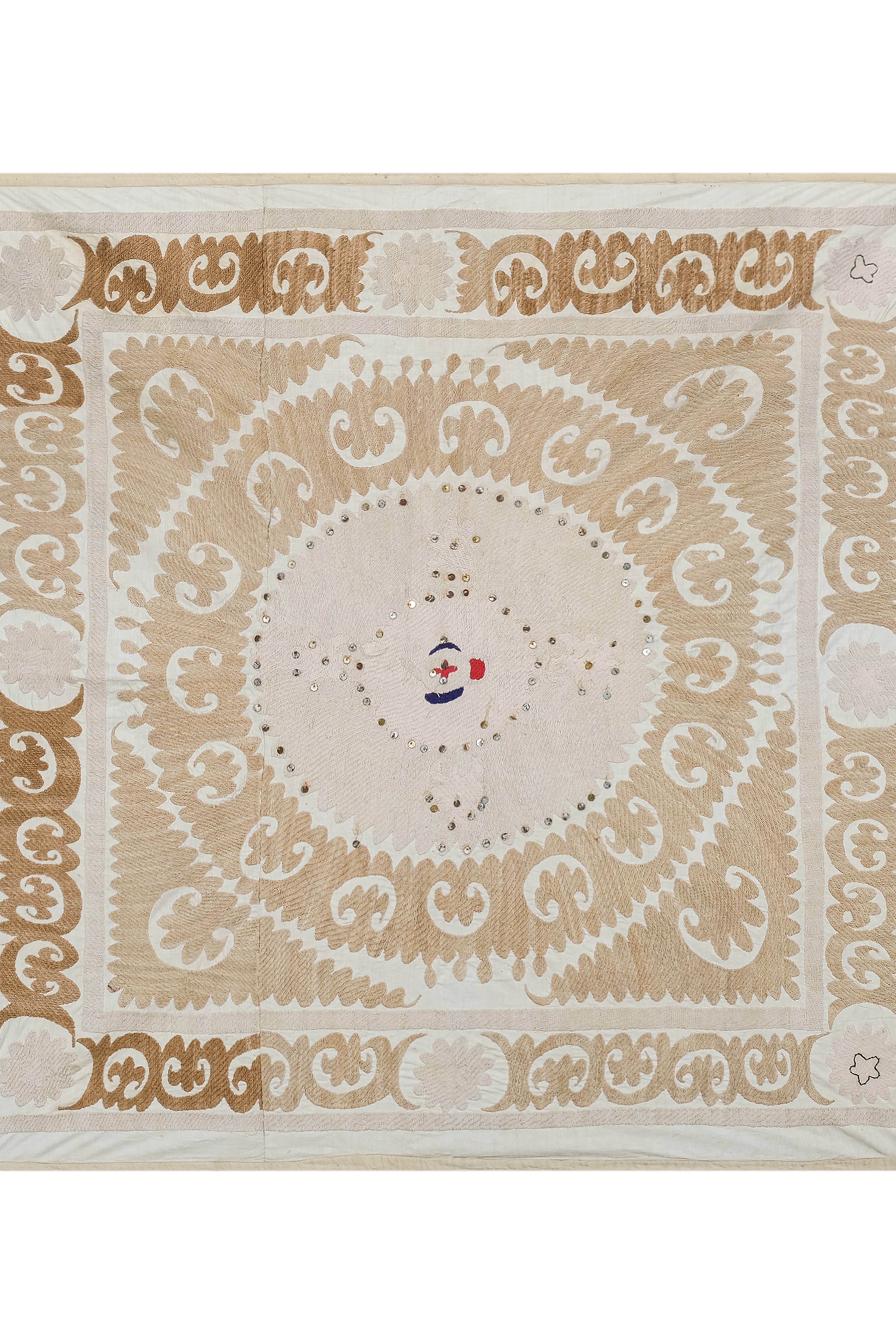 Hand-Embroidered Suzani Wall Hanging & Tablecloth 4'3'' x 4'6''
