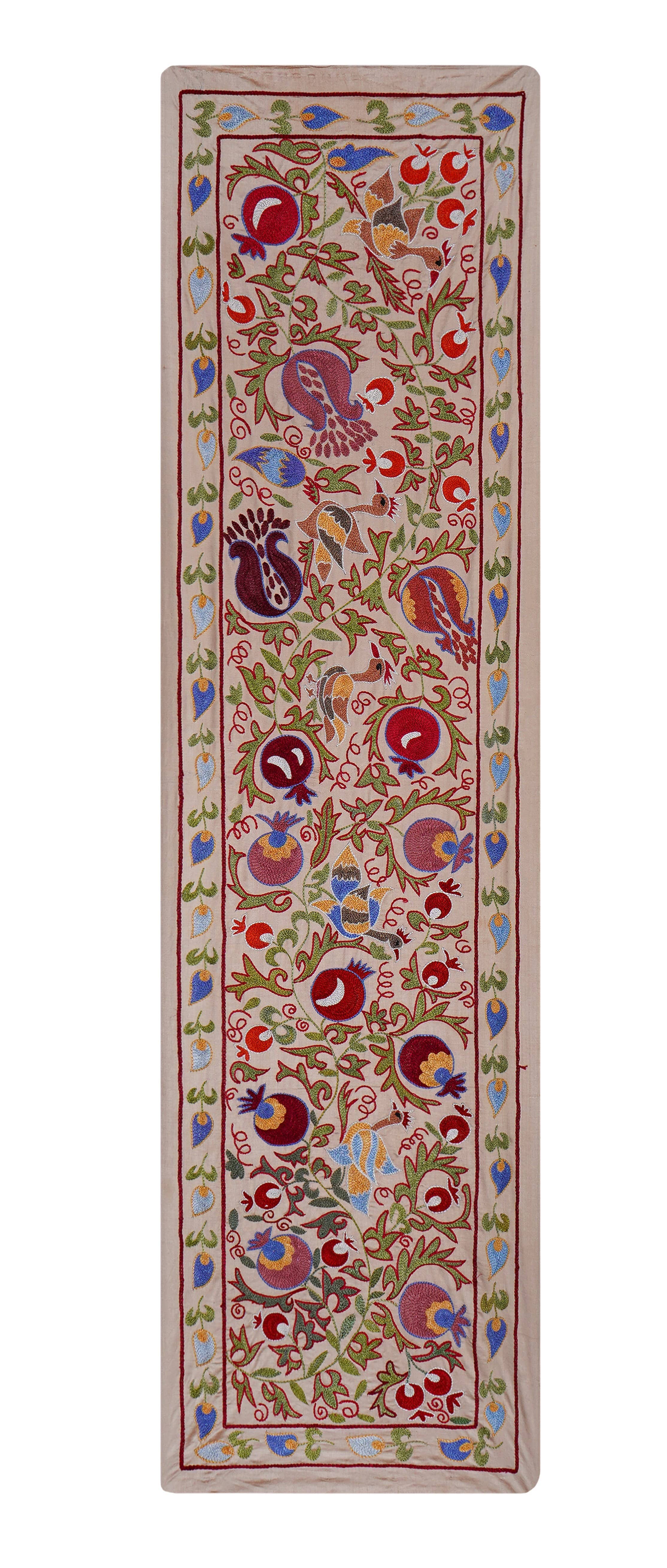 Bird Silk Suzani Wall Hanging & Bedspread | 1'8'' x 6'3''