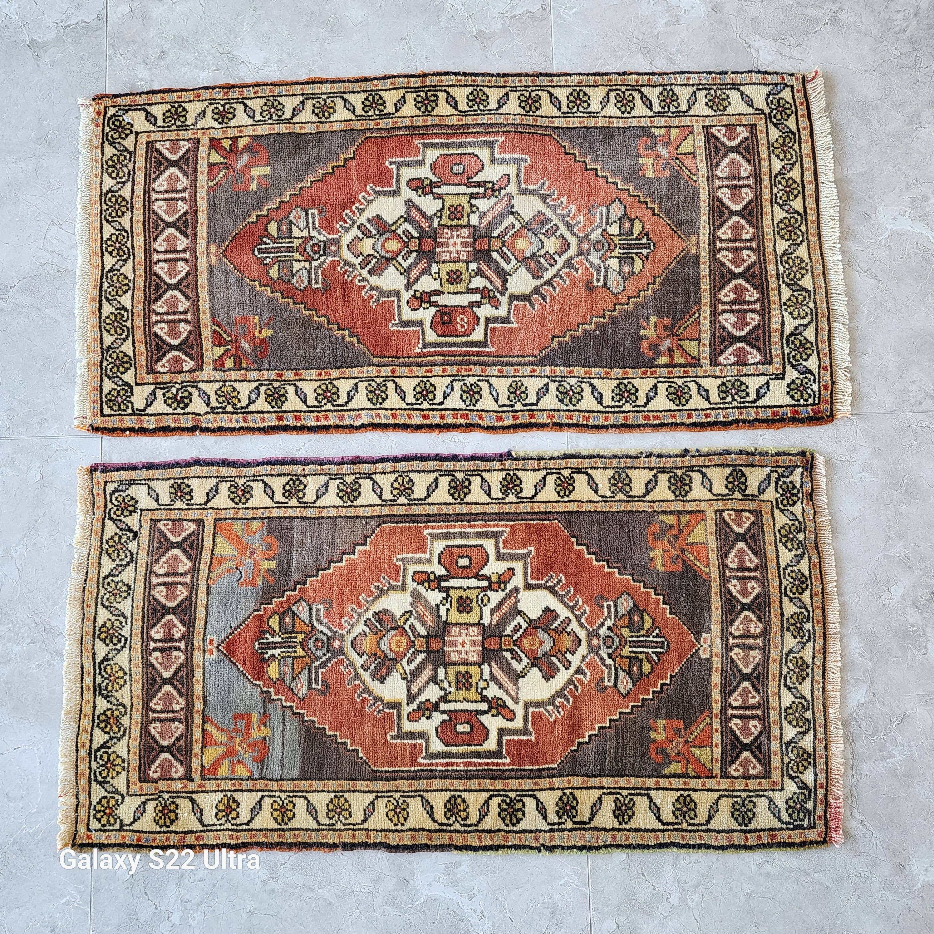 Vintage Turkish Yastik Rug Set of 2 | 1'7'' x 3'1'' & 1'8'' x 3'2''
