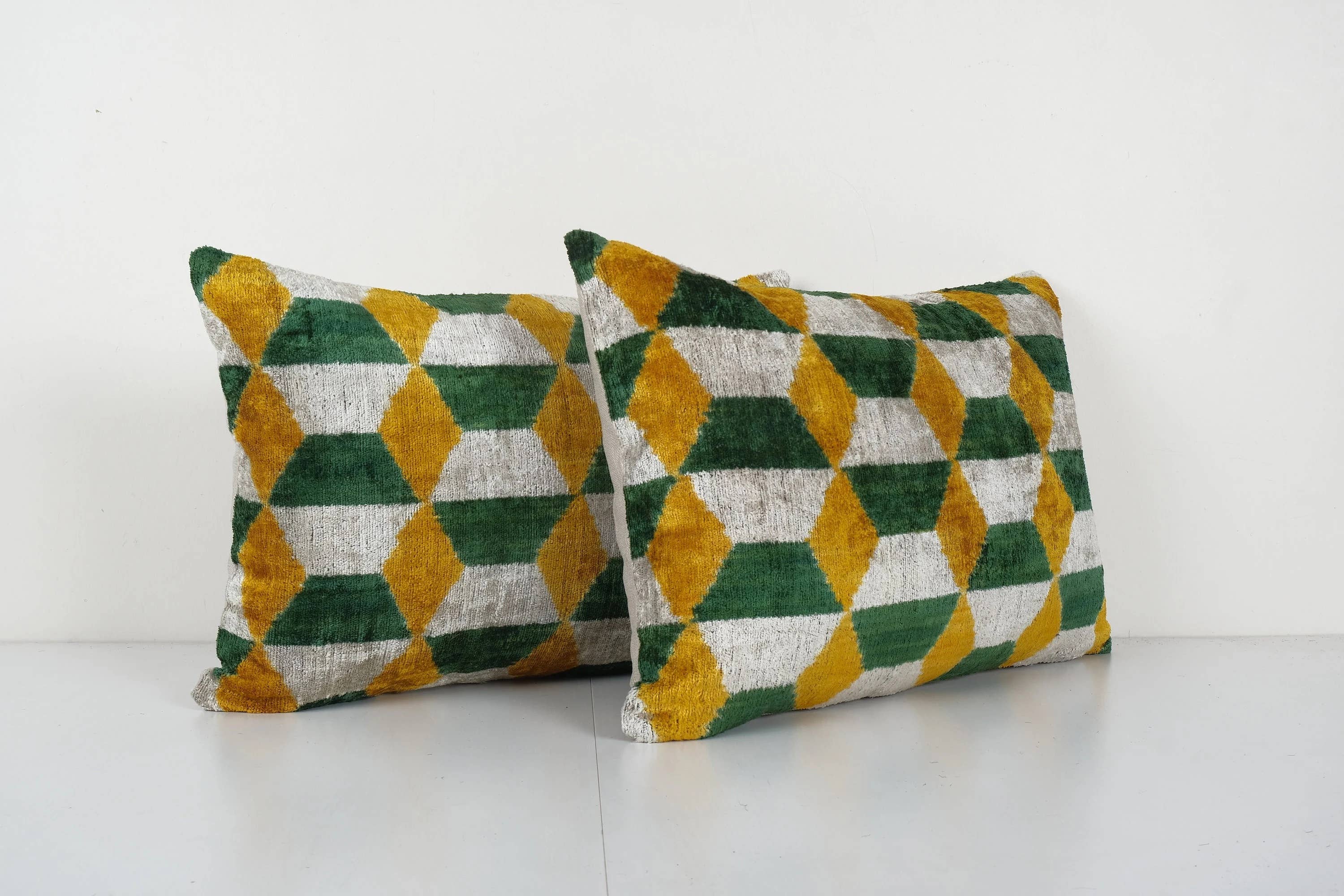 Silk Ikat Velvet Pillow Cover Set of 2 | 15'' x 22''