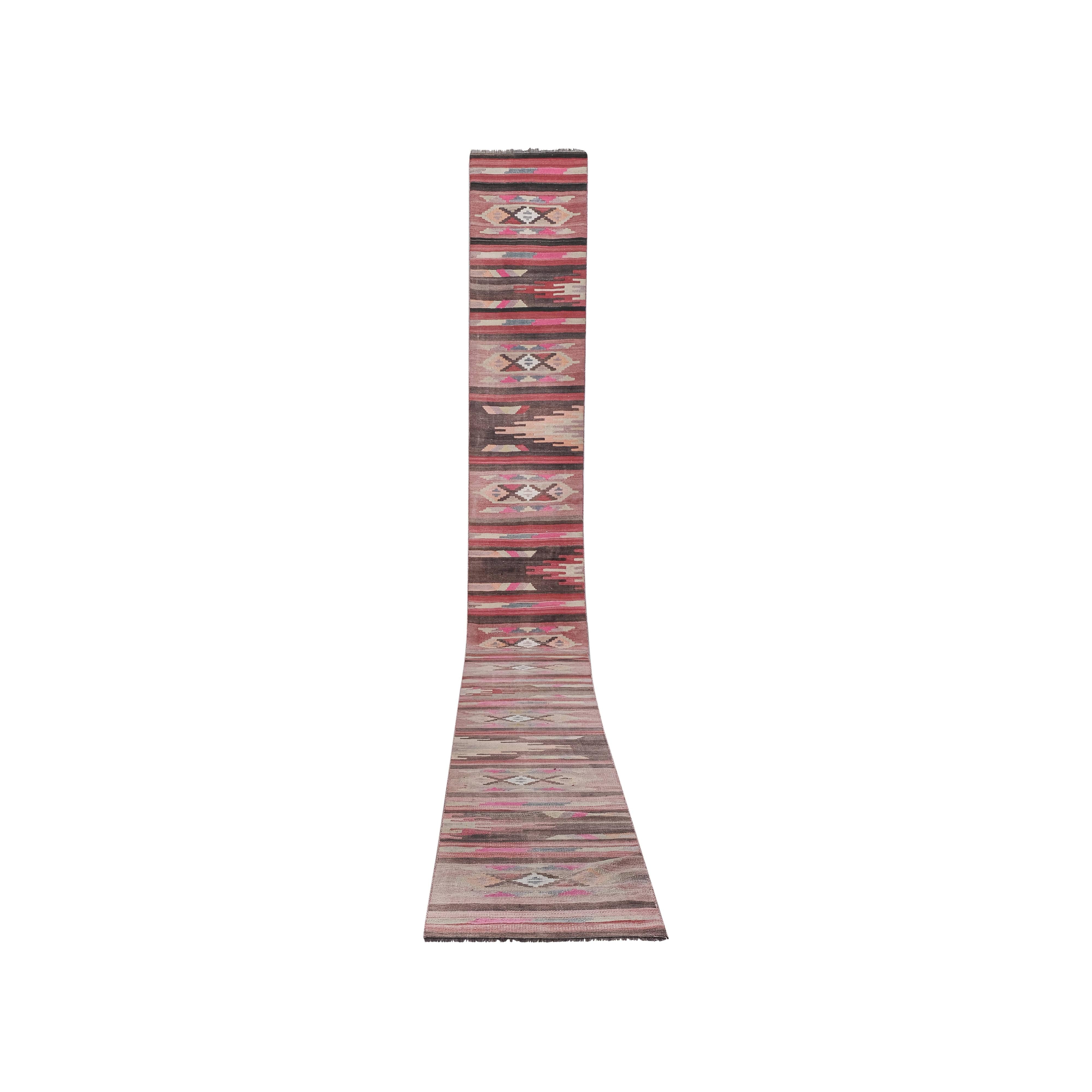 Vintage Turkish Kilim Runner 2'6'' x 20'11''