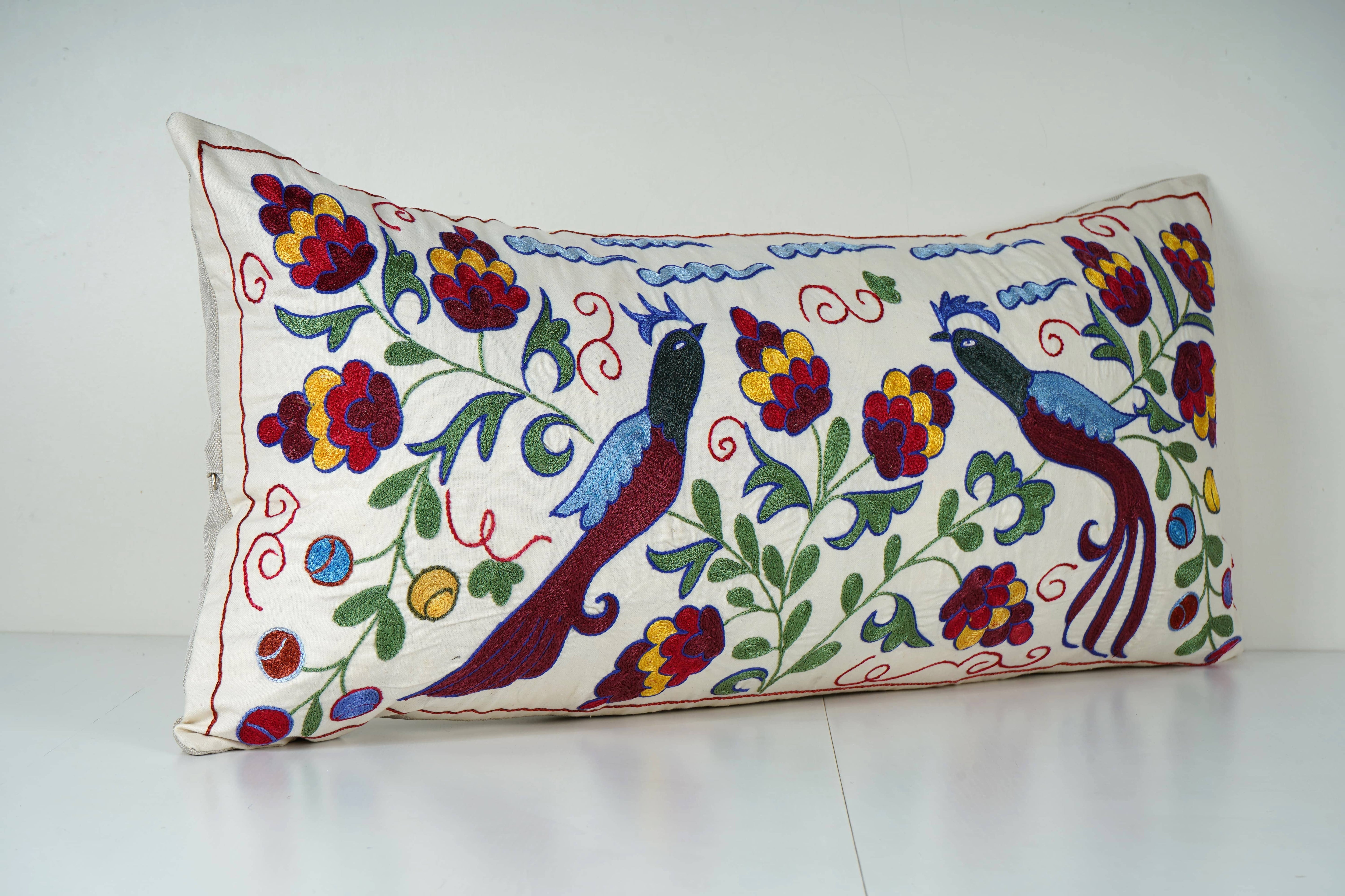 Peacock Suzani Bedding Pillow Cover | 16'' x 34''