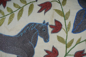 Horse Suzani Bedding Pillow Cover | 18'' x 35''