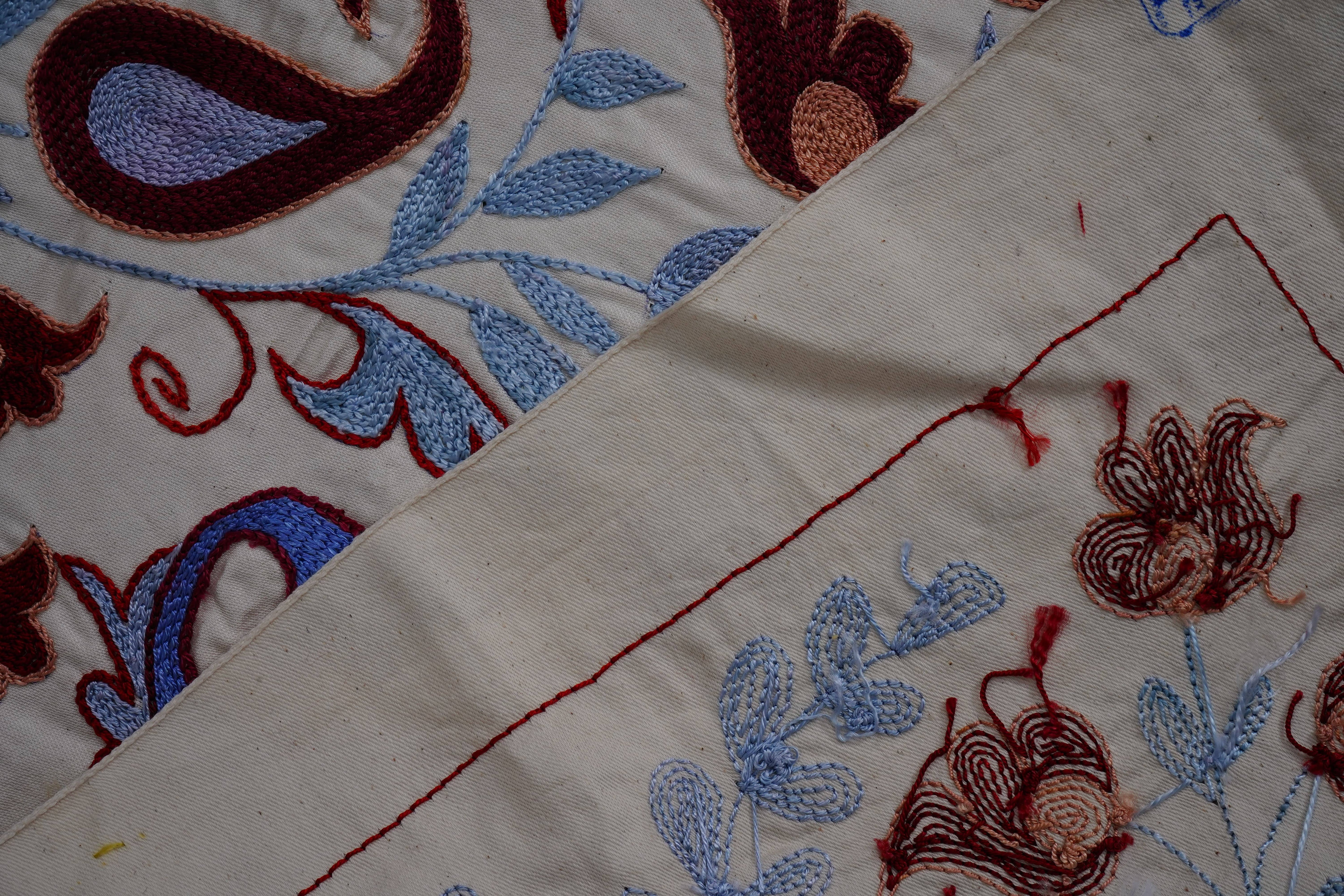 Hand-Embroidered Suzani Wall Hanging & Bedspread 1'8'' x 6'1''